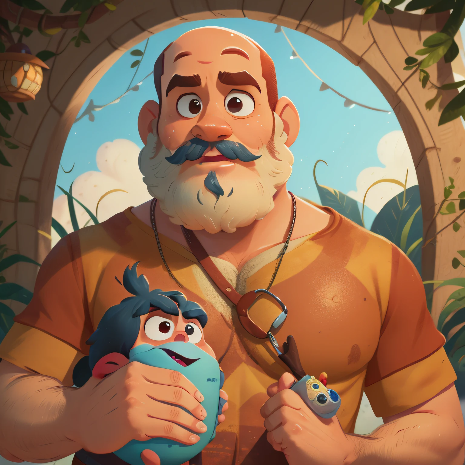 pai com barba e careca, disney pixar, 8k, uhd.