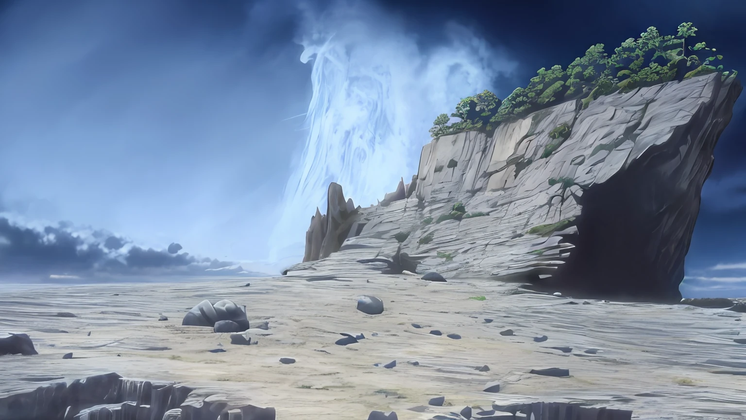 Anime scene of a rock formation, Roca alta, obra maestra,