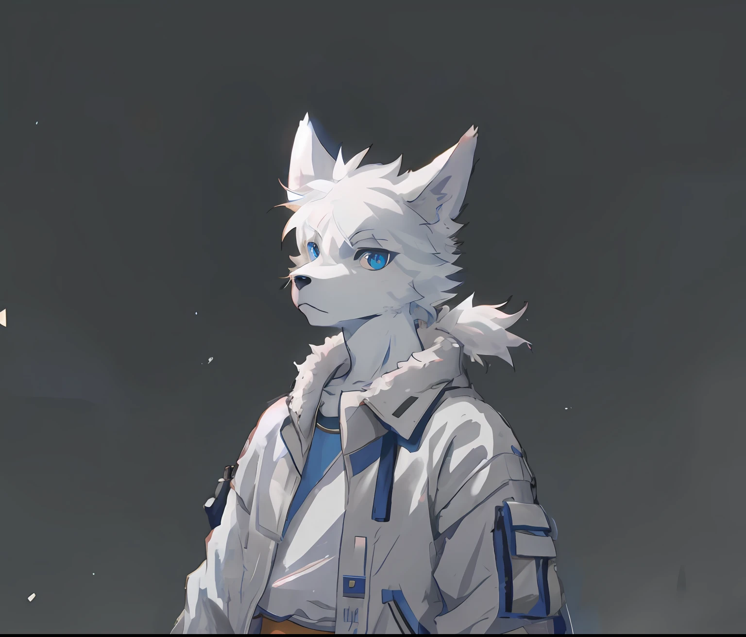 Anime - a style image of a cat with blue eyes and a jacket, White-haired wolf, an anthro wolf, an anthropomorphic cyberpunk fox, High Quality Anime Art Style, clean and meticulous anime style, style of anime4 K, Anime style. 8K, detailed anime character art, anime style character,furry