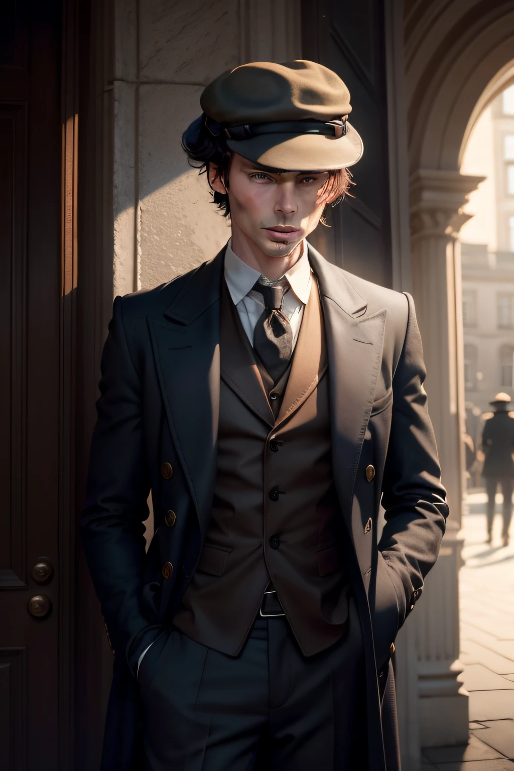 Cillian Murphy in a hat and sad