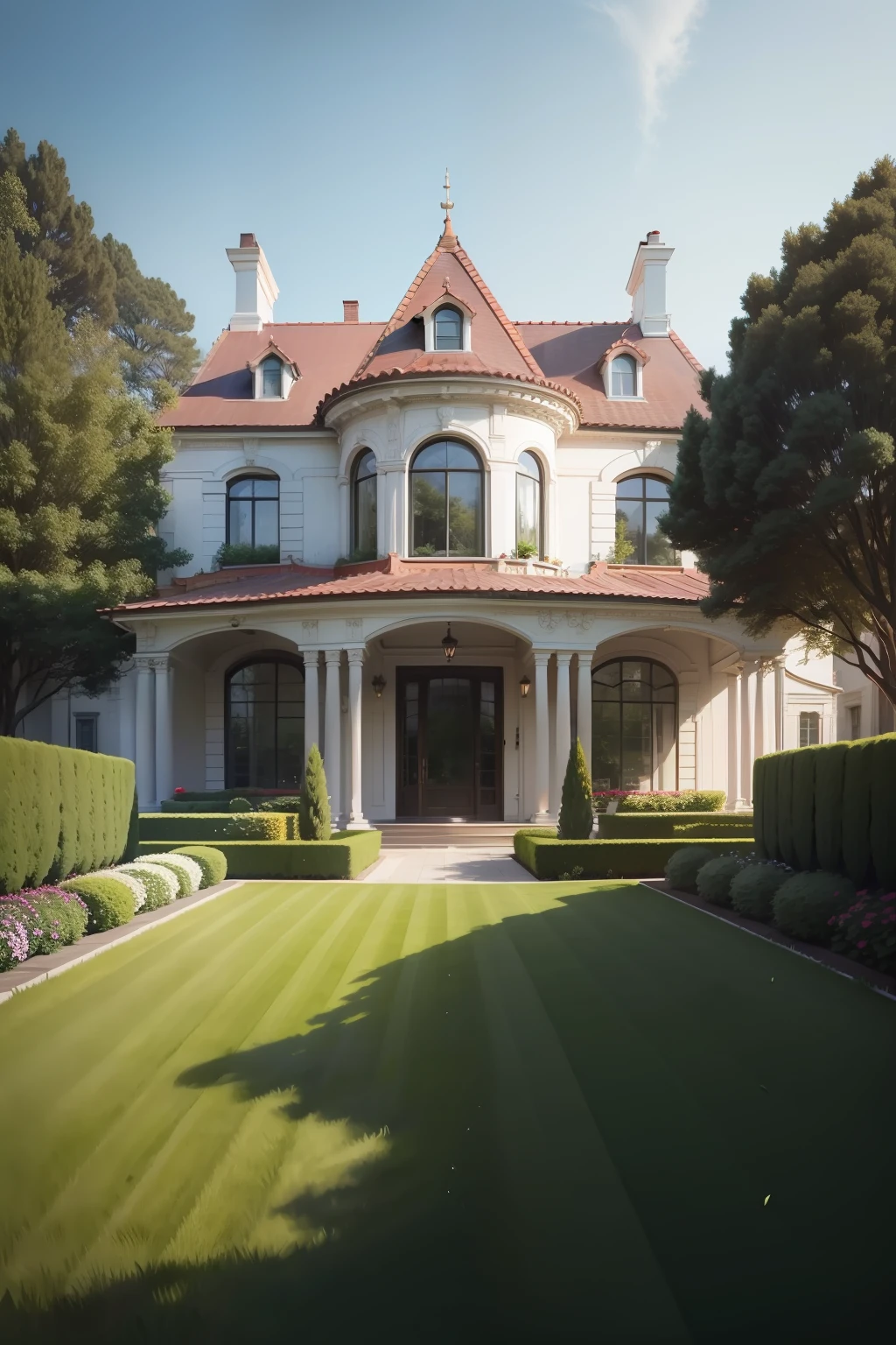 9:16 panel, a beautiful and exquisite house with a beautiful lawn in front of the house