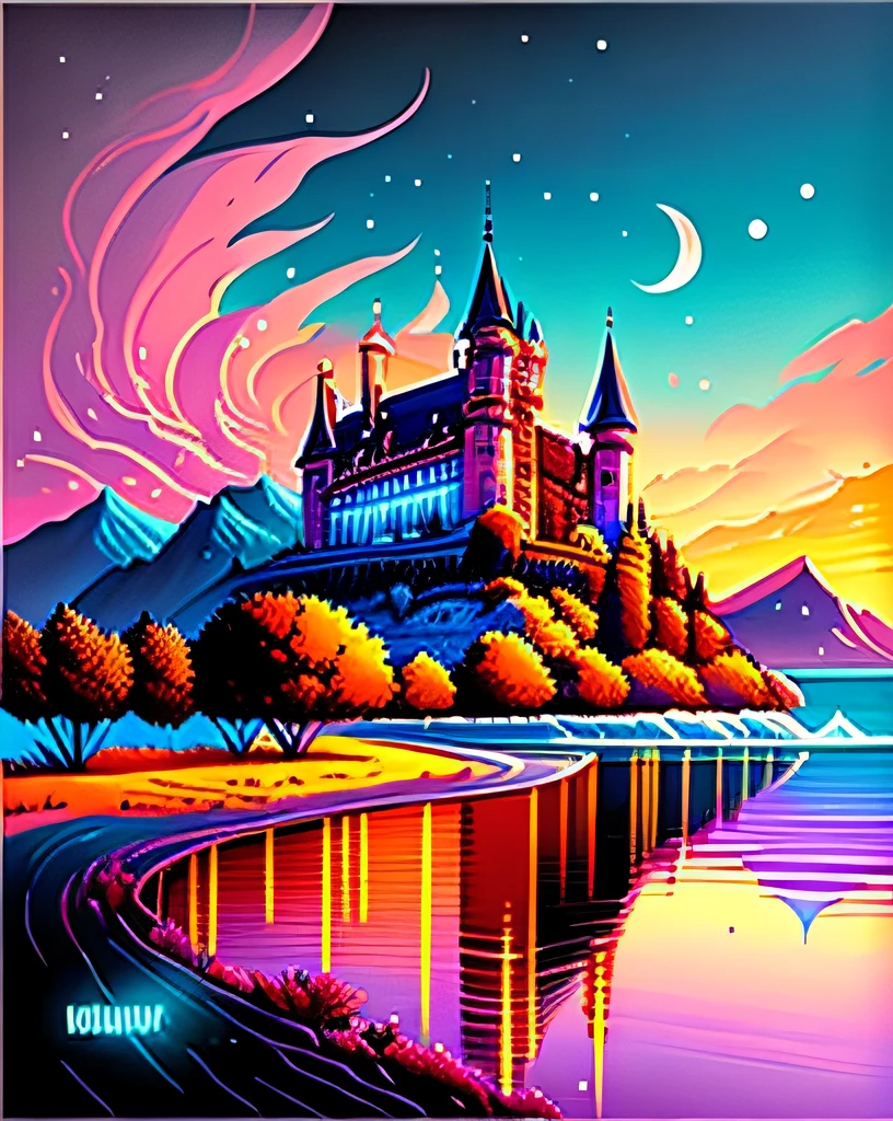 A beautiful land full of water and with a castle in the background, intrincada, obra-prima, especialista, insanamente detalhada, 4k, compositing, enquadramento, centrado, simetria, pintada, intrincada, volumeric lighting, bela, rica obra-prima de cores profundas, foco nítido, ultra detalhado, no estilo de dan mumford e marc simonetti