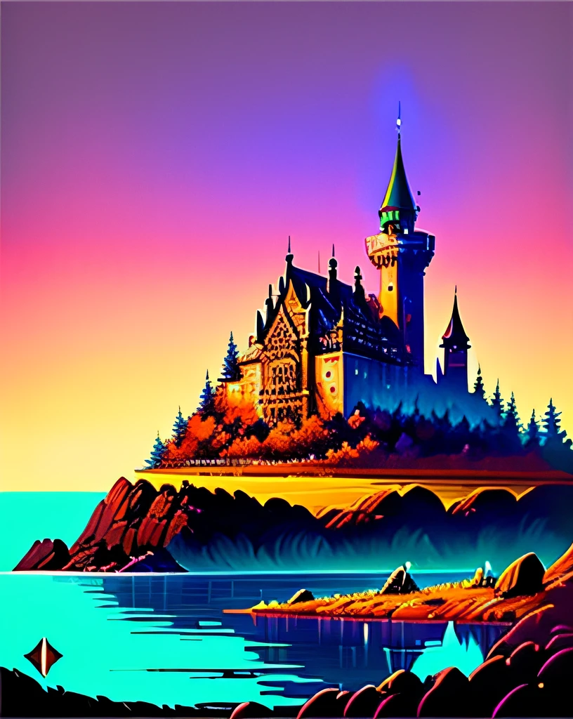 A beautiful land full of water and with a castle in the background, intrincada, obra-prima, especialista, insanamente detalhada, 4k, compositing, enquadramento, centrado, simetria, pintada, intrincada, volumeric lighting, bela, rica obra-prima de cores profundas, foco nítido, ultra detalhado, no estilo de dan mumford e marc simonetti
