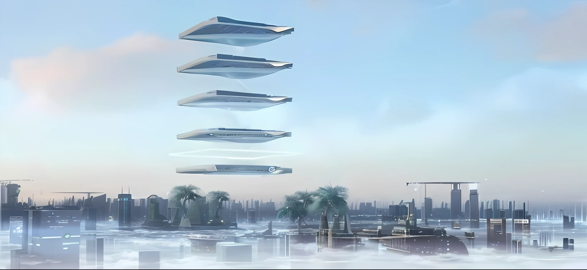 There is a picture of a futuristic city with the sky as a background, Floating city in the sky, floating lands in-clouds, Floating skyscraper, rising in the air levitating, Buildings are flying, floating city on clouds, concept art 2022, Floating buildings, A floating island in the sky, Floating City, abandoned flying future city, futuristic cloning facility
