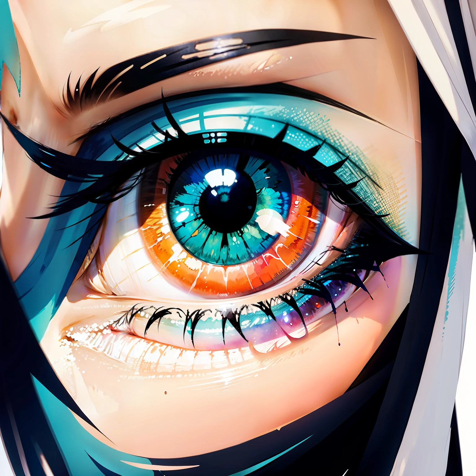 Impressionistic, vectored style, watercolor, transparent background, of a beautiful woman eye, to be used as a poster of an eye testing centre, ar 2:3