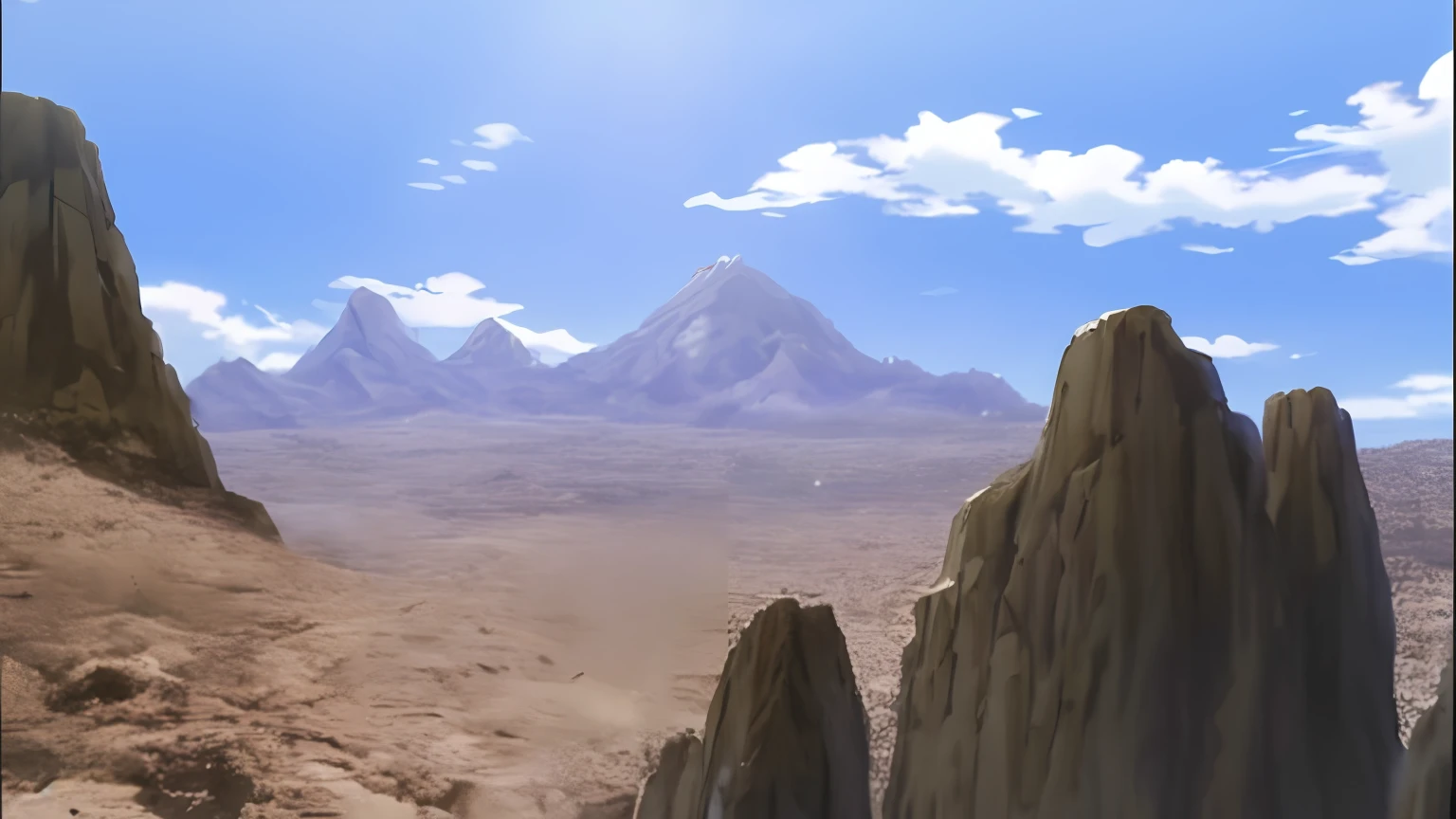 desierto, Hay algunas rocas muy altas con un fondo de cielo, today's featured anime still, Captura de pantalla de un anime de 2012, Dojo on a mountain, Screenshot of anime movie, escena anime, Captura de pantalla de anime, High mountains on the horizon, Giant and imposing mountain, In anime movie