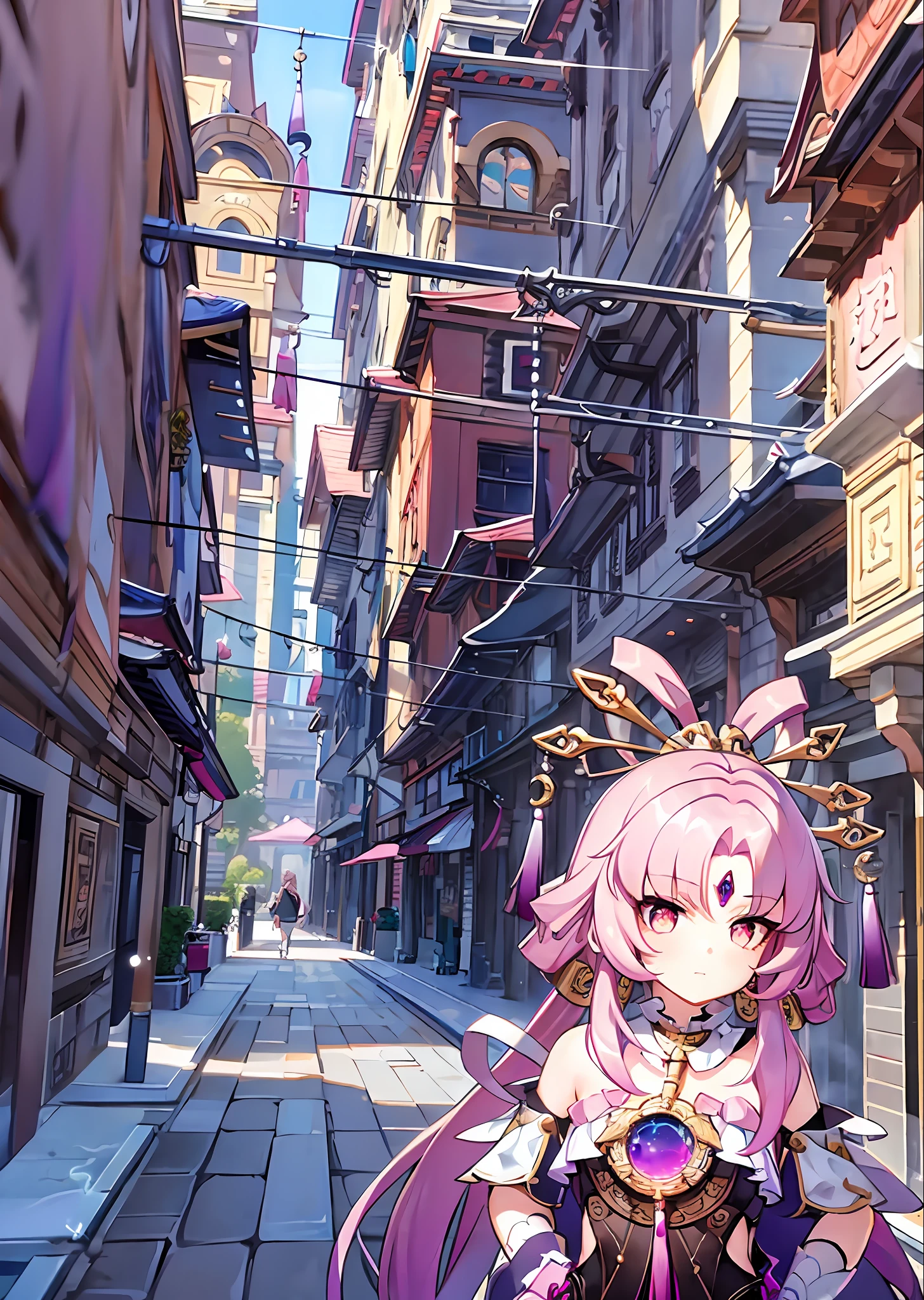 tmasterpiece,Best quality at best,The best 8k wallpapers,(tchibi), 1girll, 独奏, little breast, with pink hair, Fuxuan, Be red in the face,ssmile,heads, white backgrounid,pix