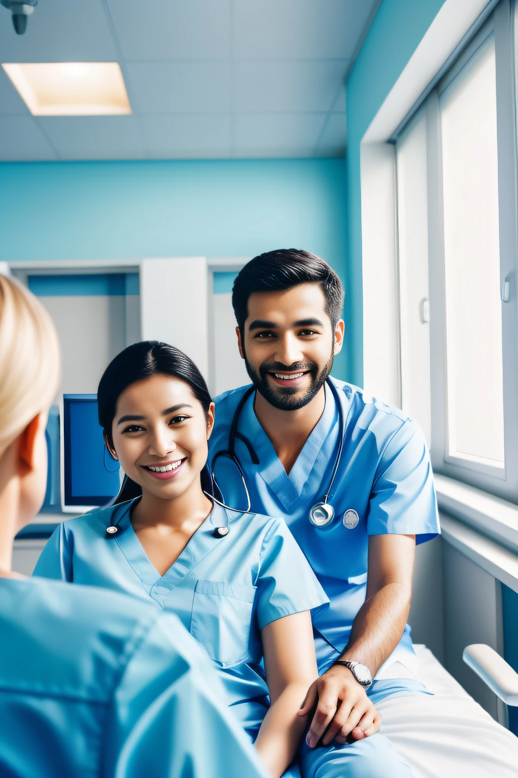 Image/Video Suggestion: A mesmerizing image of a peaceful hospital room with two smiling doctors one and one White and a group of friendly healthcare professionals to instill positivity and confidence in the viewer's mind.