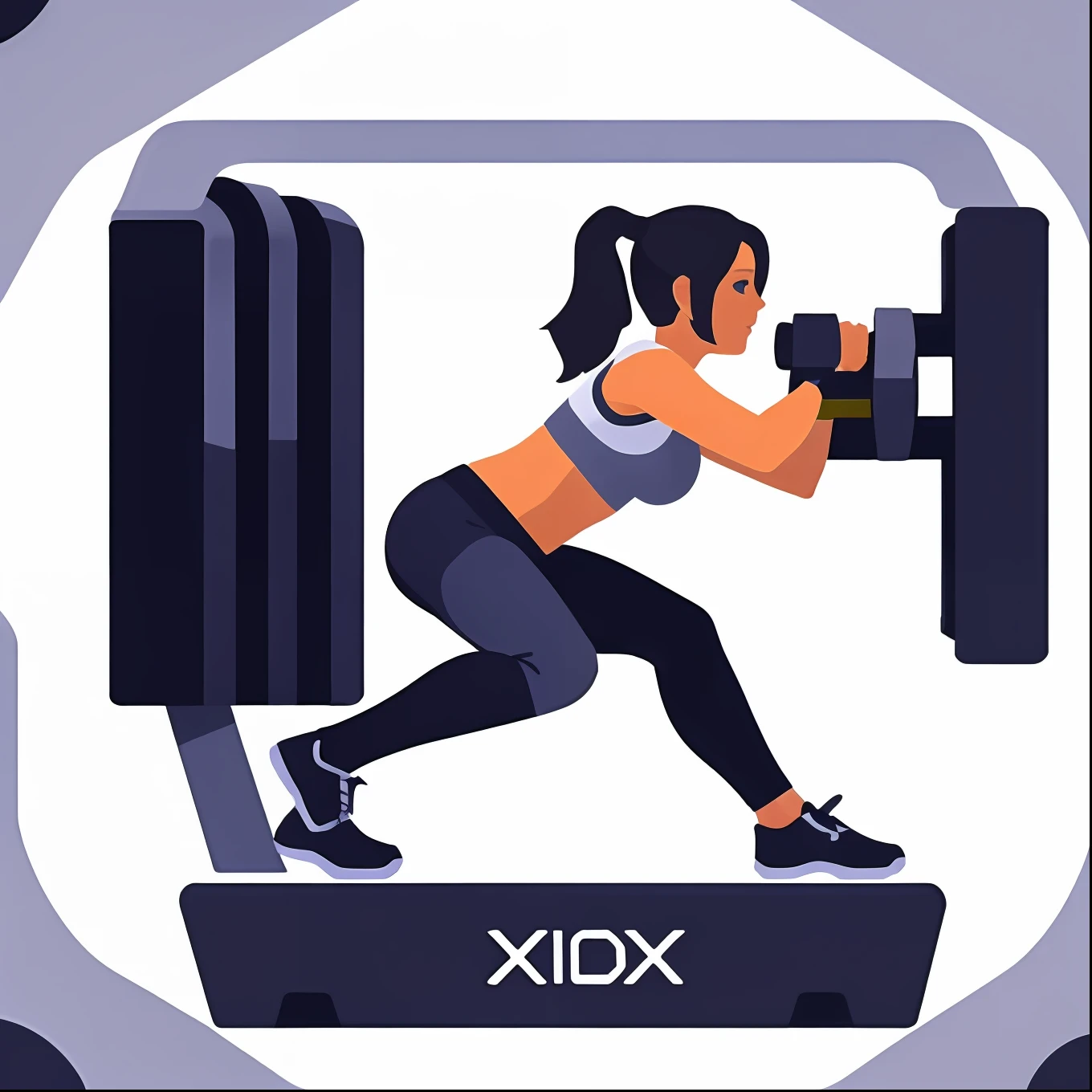 "Design a captivating logo for a gaming gym showcasing a girl working out with a xbox controller", monochrome, isometric
