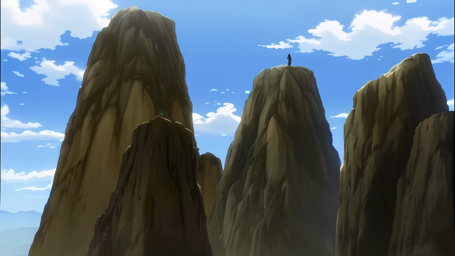 Hay algunas rocas muy altas en el agua con un fondo de cielo, Leyenda del entorno de Korra, today's featured anime still, Captura de pantalla de un anime de 2012, Dojo on a mountain, Screenshot of anime movie, Captura de pantalla de Guro Anime, escena anime, Captura de pantalla de anime, High mountains on the horizon, Giant and imposing mountain, In anime movie