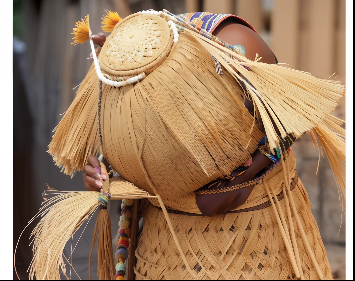 a closeup of a person wearing a straw hat and a dress, penteados femininos tradicionais, Pano Distante, yoruba body paint, Penteado Himba, Dona africana da domme, muito bonito estilo enga, Artes Africanas, Mitologia africana, tradicional, Homem africano, ifa deity, beleza tradicional, afrocentric mysticism, beautiful man, roupas tradicionais, one of the weavers of destiny