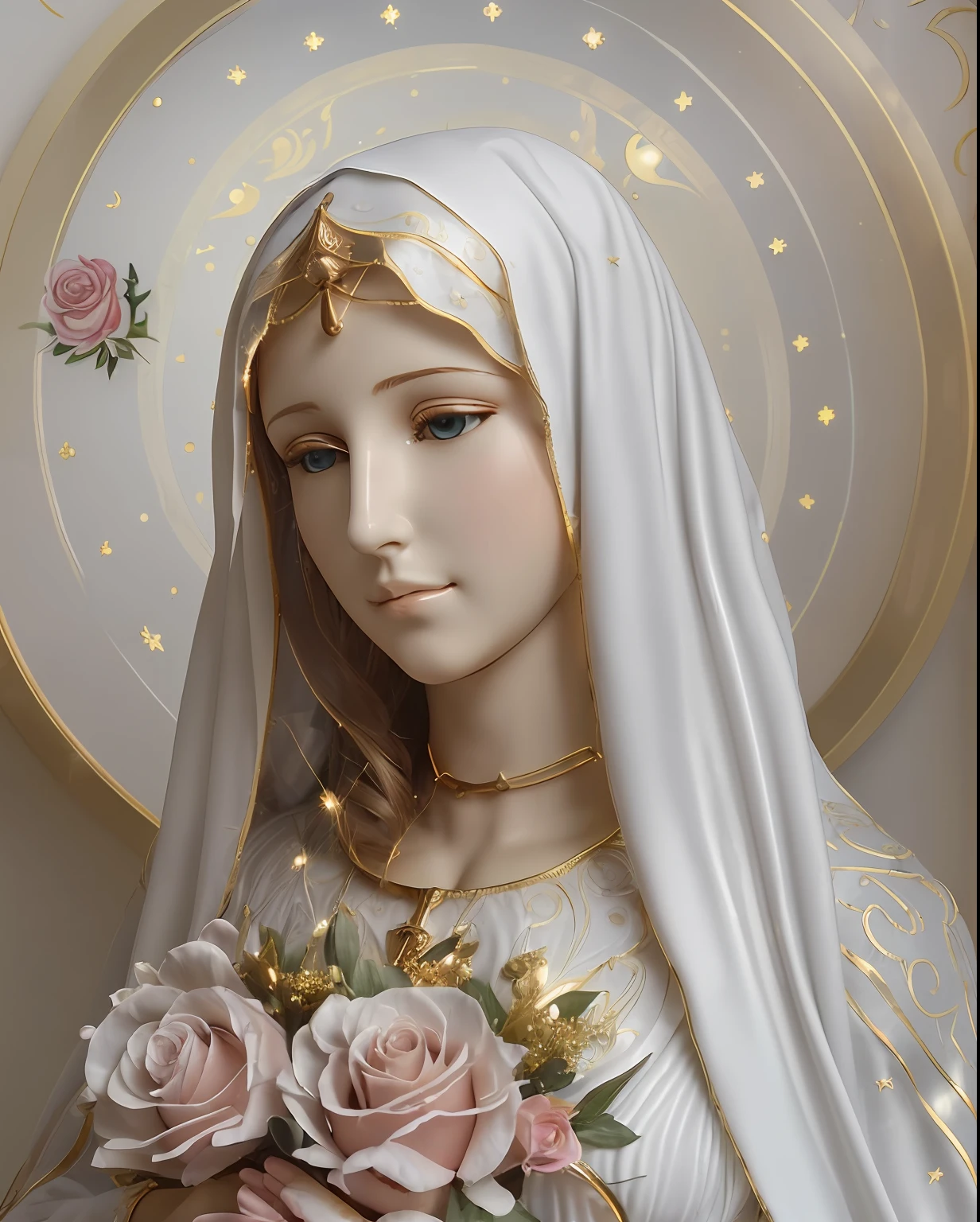 (((Blessed Virgin Mary))) Obra maestra, (La mejor calidad: 1.2), (super fine: 1.2), illustration, (extremadamente delicado y hermoso: 1.2), movie angle, flotante, (Hermoso ojo de detalle: 1.1), (detalle luz: 1.1), Movie Lights, Cielo delicado, ojos azules, (Cola de caballo alta: 1.1), capa, ojuelos, (luna: 1. 2), (Luz de la luna: 1.1), cielo estrellado, (light particles: 1.1) dibujo, flor. (Obra maestra), (La mejor calidad), (fotorrealista:1.3), 8k, Textura detallada de la piel, Textura detallada de la tela, Hermosa cara detallada, Detalles intrincados, Ultra detallado (cuerpo de cuerpo entero:1.2)