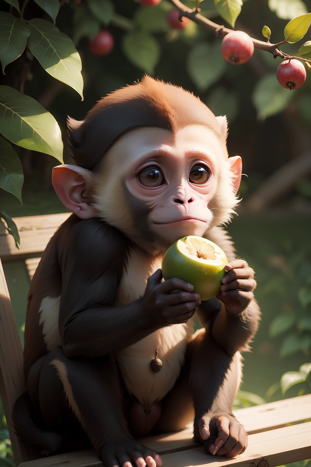 a capuchin monkey eating a fruit, detailed image, HD, wallpaper