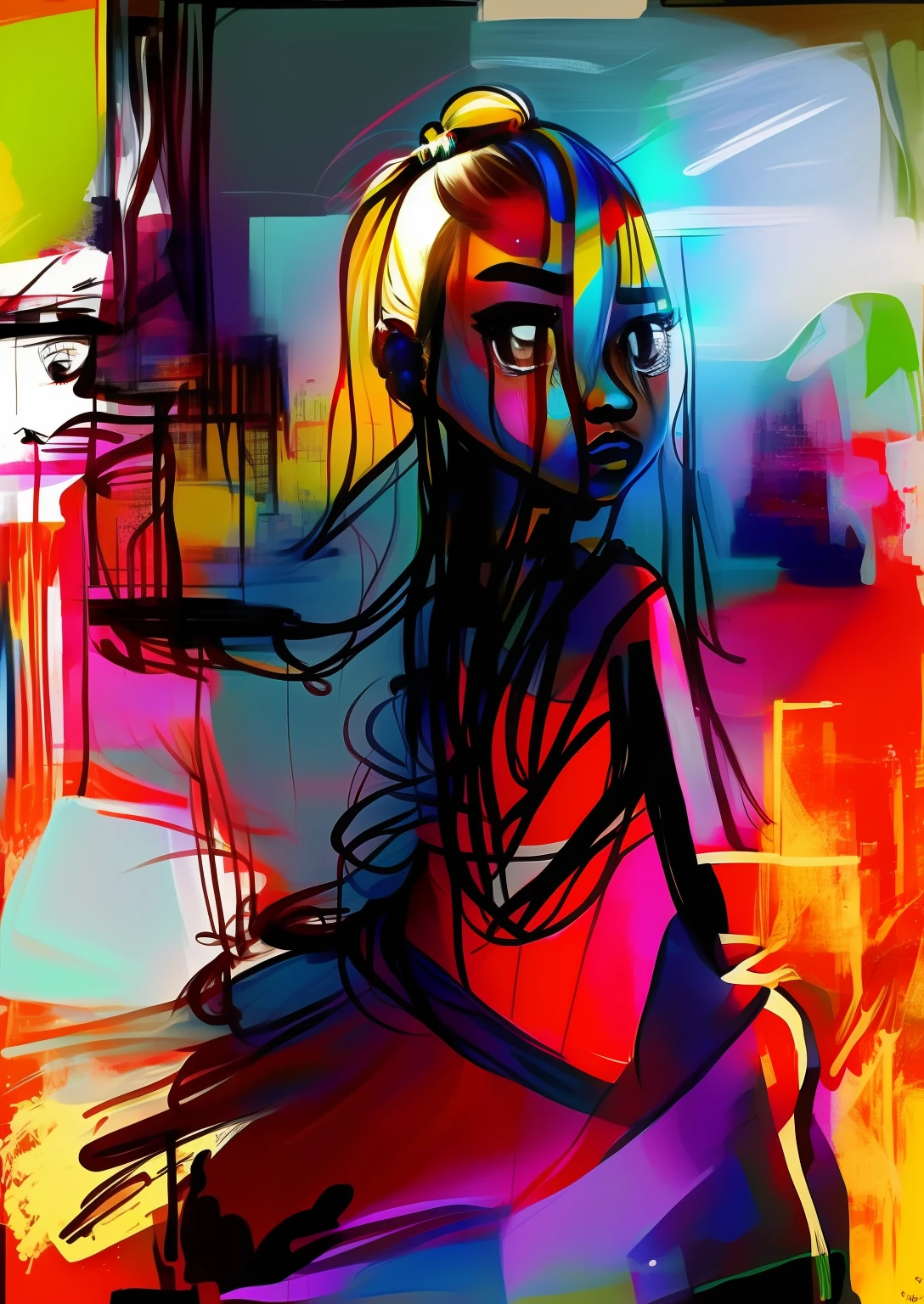 Draw a girl in a white dress,The high ponytail that was tying it was just hitting the side of his face