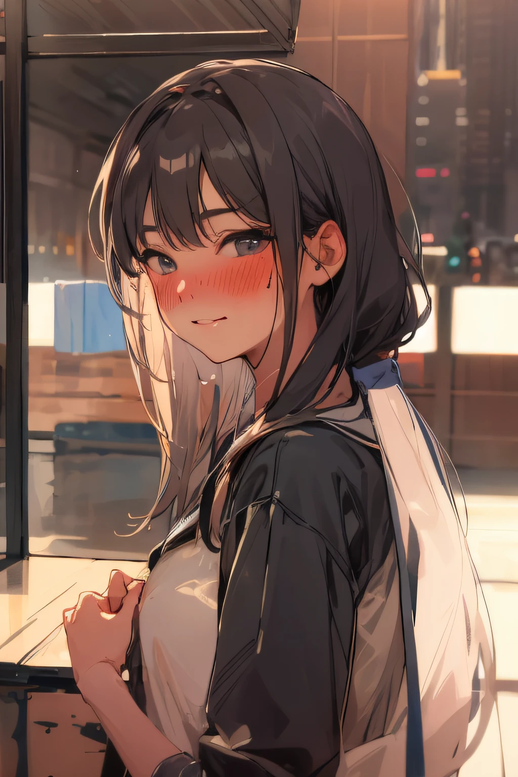 closeup of girls face, blushing