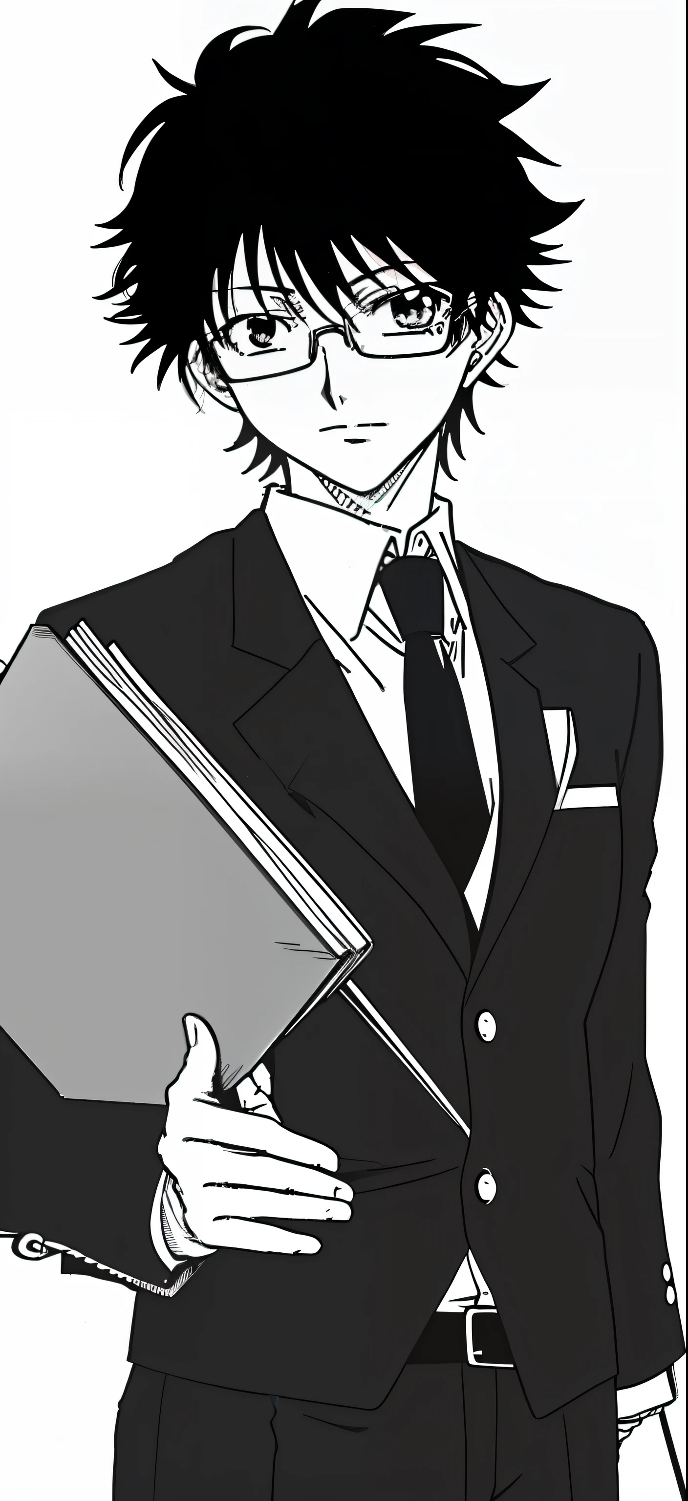 Anime boy in glasses and tie looking at something, kentaro miura manga art style, manga style of kentaro miura, kentaro miura manga style, inspirado em Okumura Masanobu, inspired by Okumura Togyu, Tsutomu Nihei style, mix styles of tsutomu nihei, miura kentaro style