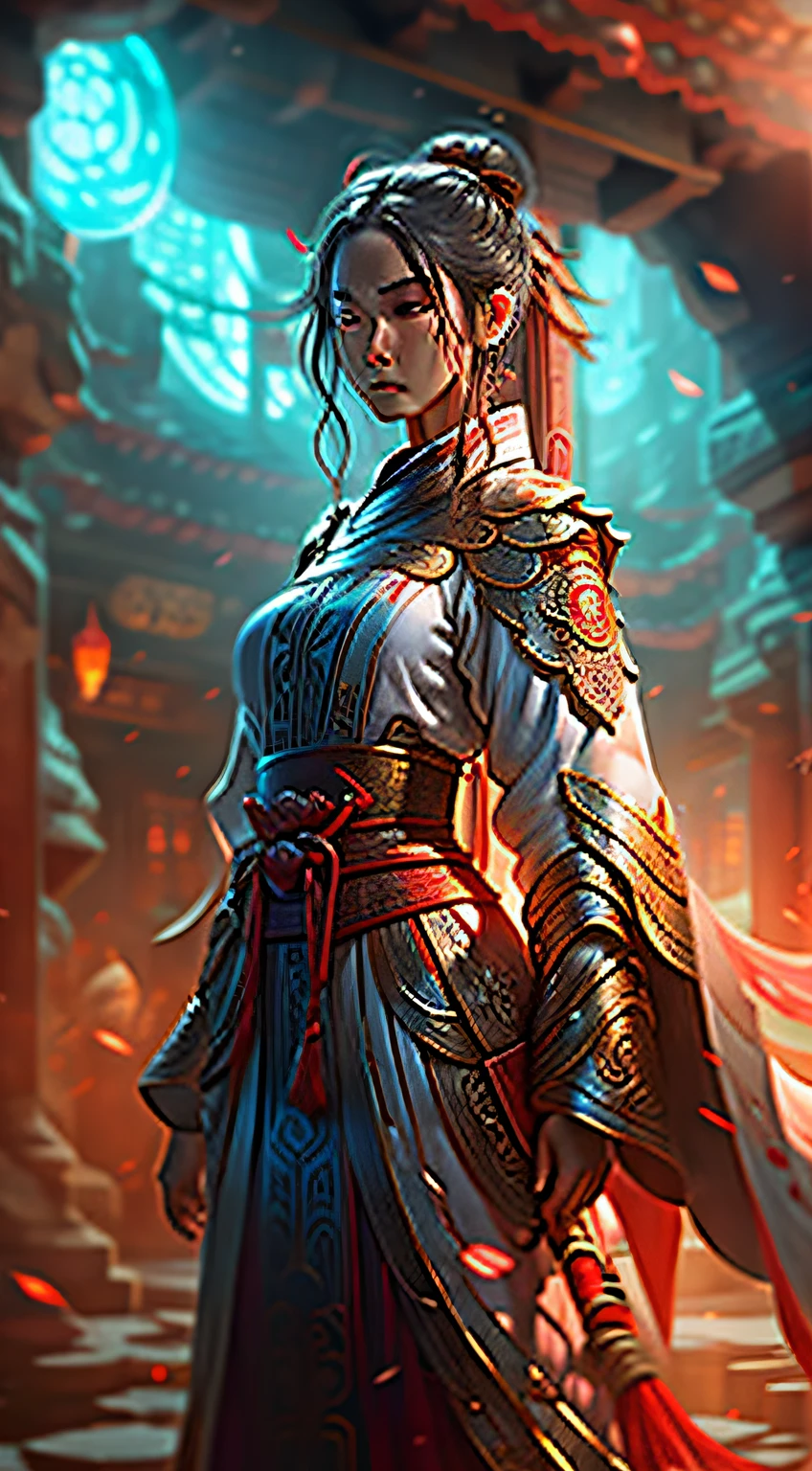 ancientry,1female,Wearing red Hanfu,Tied to stone pillars,weeping
