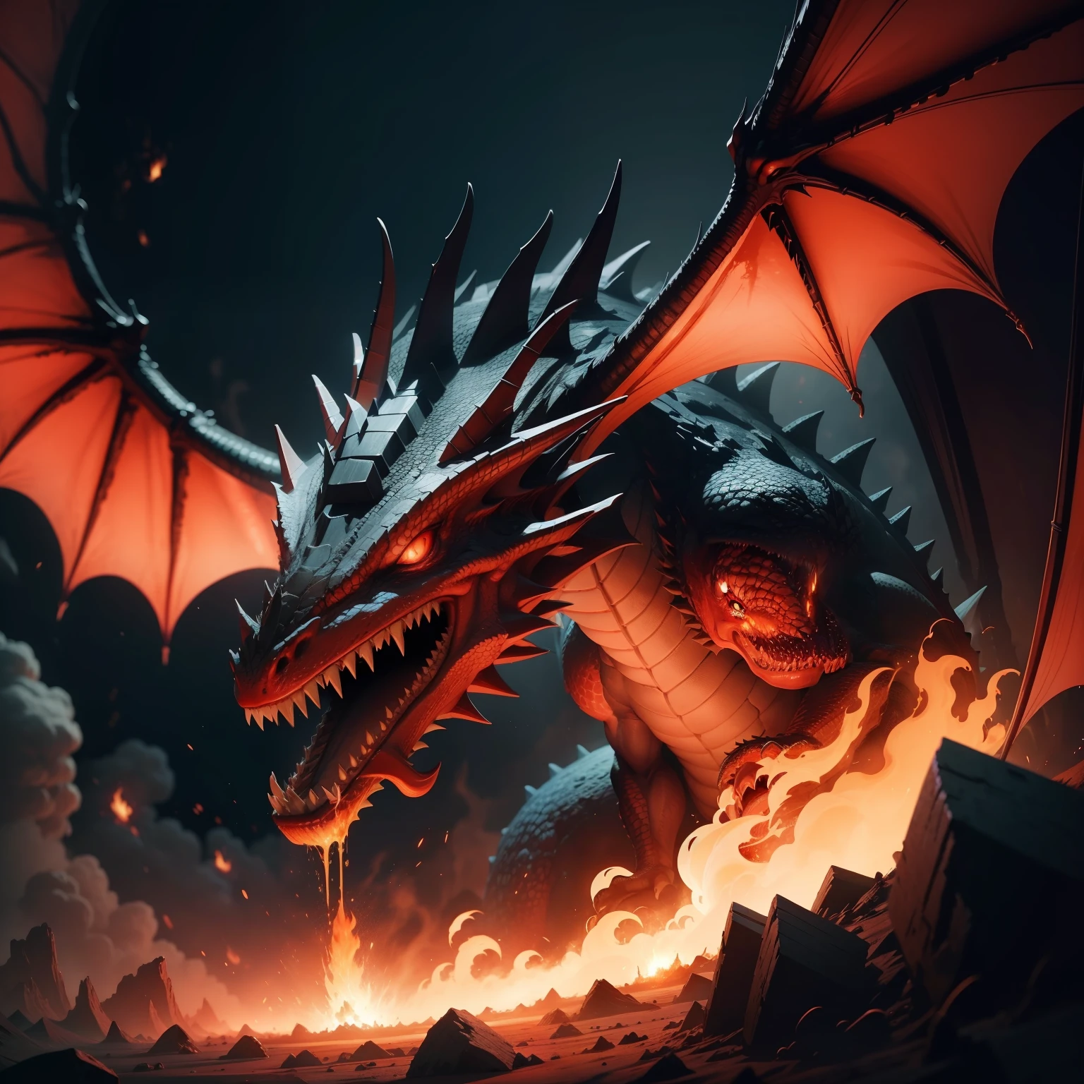 A dragon is destroying the world with fire from its mouth 8k