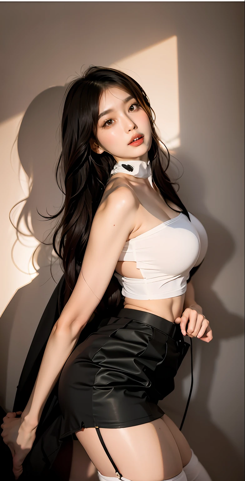 a close up of a woman in a black skirt and white top, gorgeous young korean woman, 2 4 year old female model, korean girl, beautiful south korean woman, gorgeous chinese model, attractive pose, korean woman, sexy look, beautiful young korean woman, sexy girl, very sexy outfit, beautiful asian girl, thicc, sexy pose, sexy look at the camera