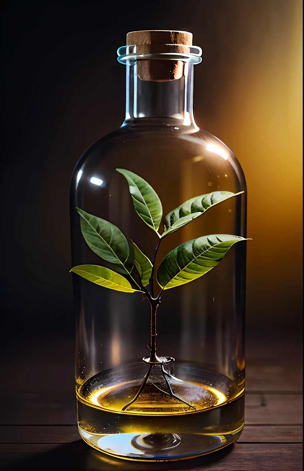Mango tree in a bottle, fluffy, realistic, atmospheric light refraction, photographed by lee jeffries, nikon d850 film Stock Photo 4 Kodak portra 400 camera f1.6 lens, rich colors, ultra realistic realistic textures, dramatic lighting, unreal engine trending on artstation cinestill 800, Style-Glass