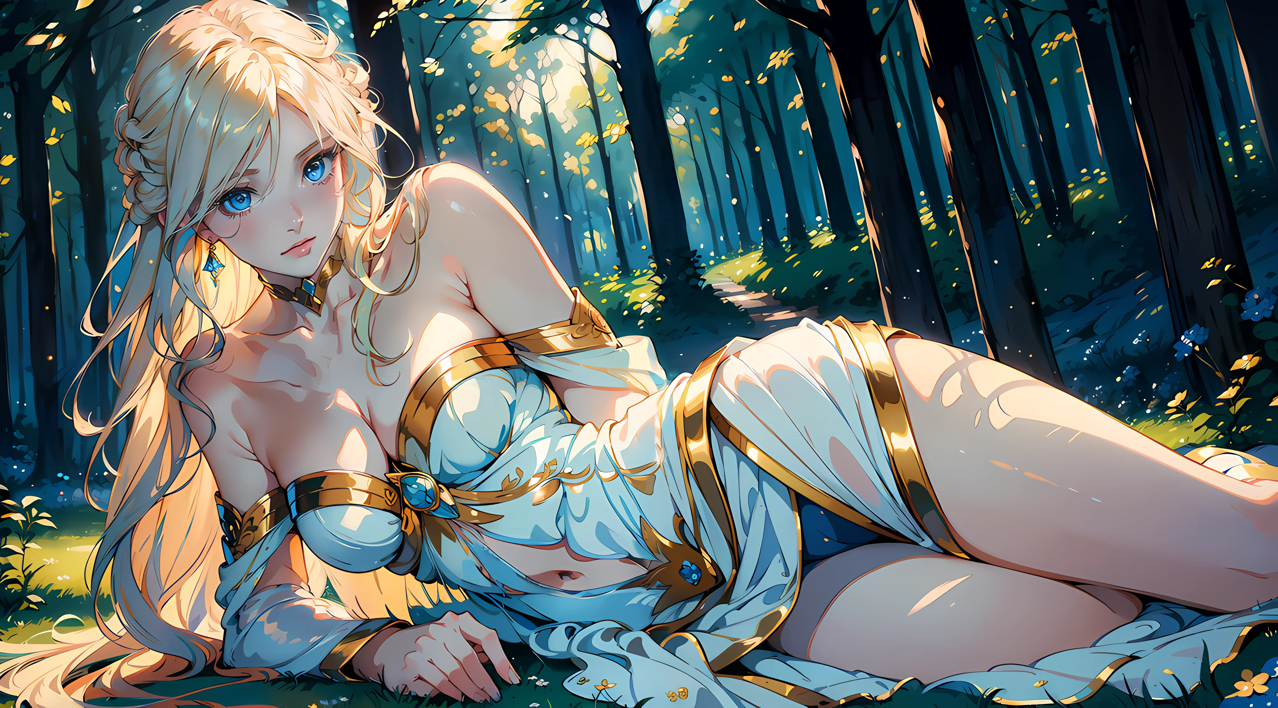 Anime girl lying on the ground in a forest with trees, Artgerm on ArtStation Pixiv, Anime goddess, Extremely detailed Artgerm, trending on artstation pixiv, Fanart Meilleure ArtStation, 8K high quality detailed art, Anime fantasy artwork, highly detailed exquisite fanart, beautiful and seductive anime woman, Anime fantasy illustration