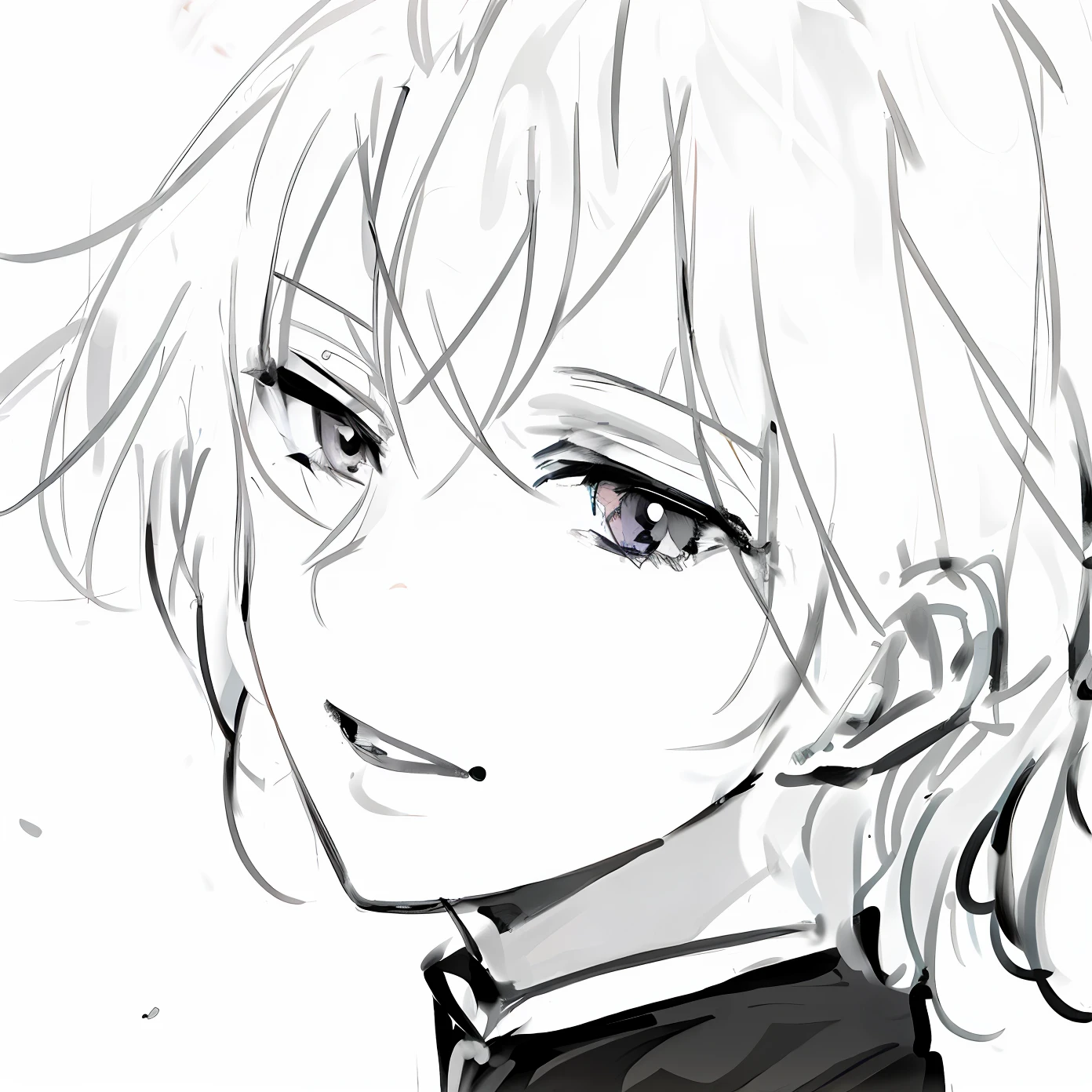 A black and white manga style anime style for boys,Wear a tie,black and white picture,Detailed anime face features,Grinning slyly,Stunning black and white anime style,Fine anime shadows,Beautiful anime facial expressions。