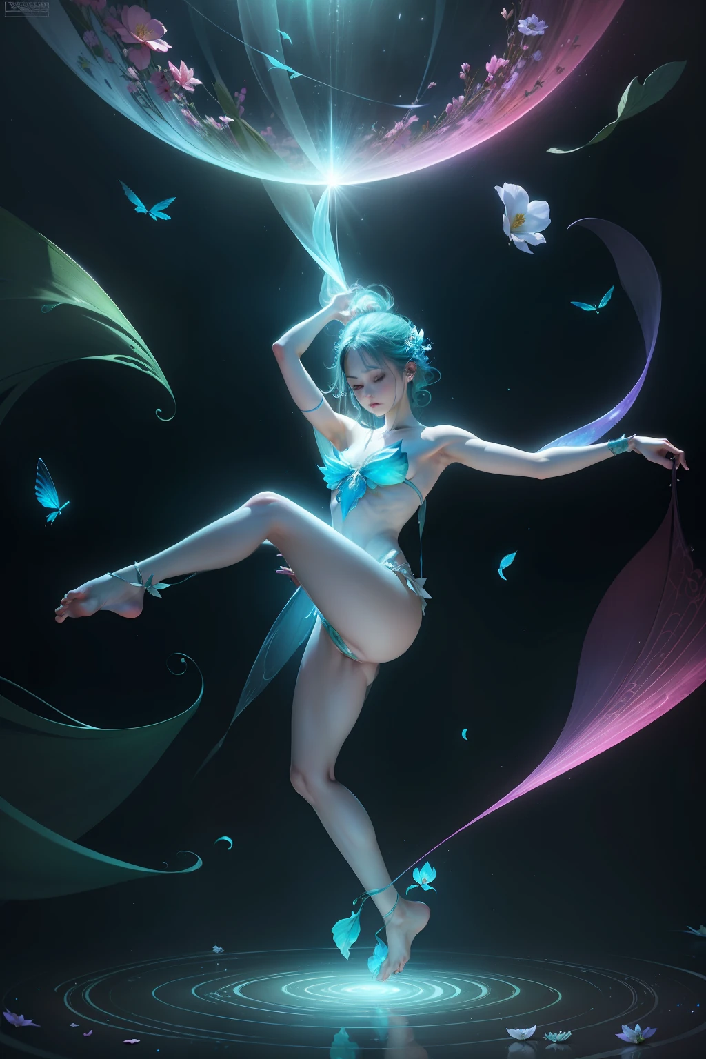 Flying fairies,The skin is smooth and delicate like jade,Floating in the void,Show off your perfect figure,sky cities,Heavenly women scattered flowers,The rainbow shines,cloudless sky,Exotic space,Brighter,baiyun,fresh flowers,Fantasy world,Clean skies,unreality,Exquisite,4K,tmasterpiece,Hyper-Resolution,