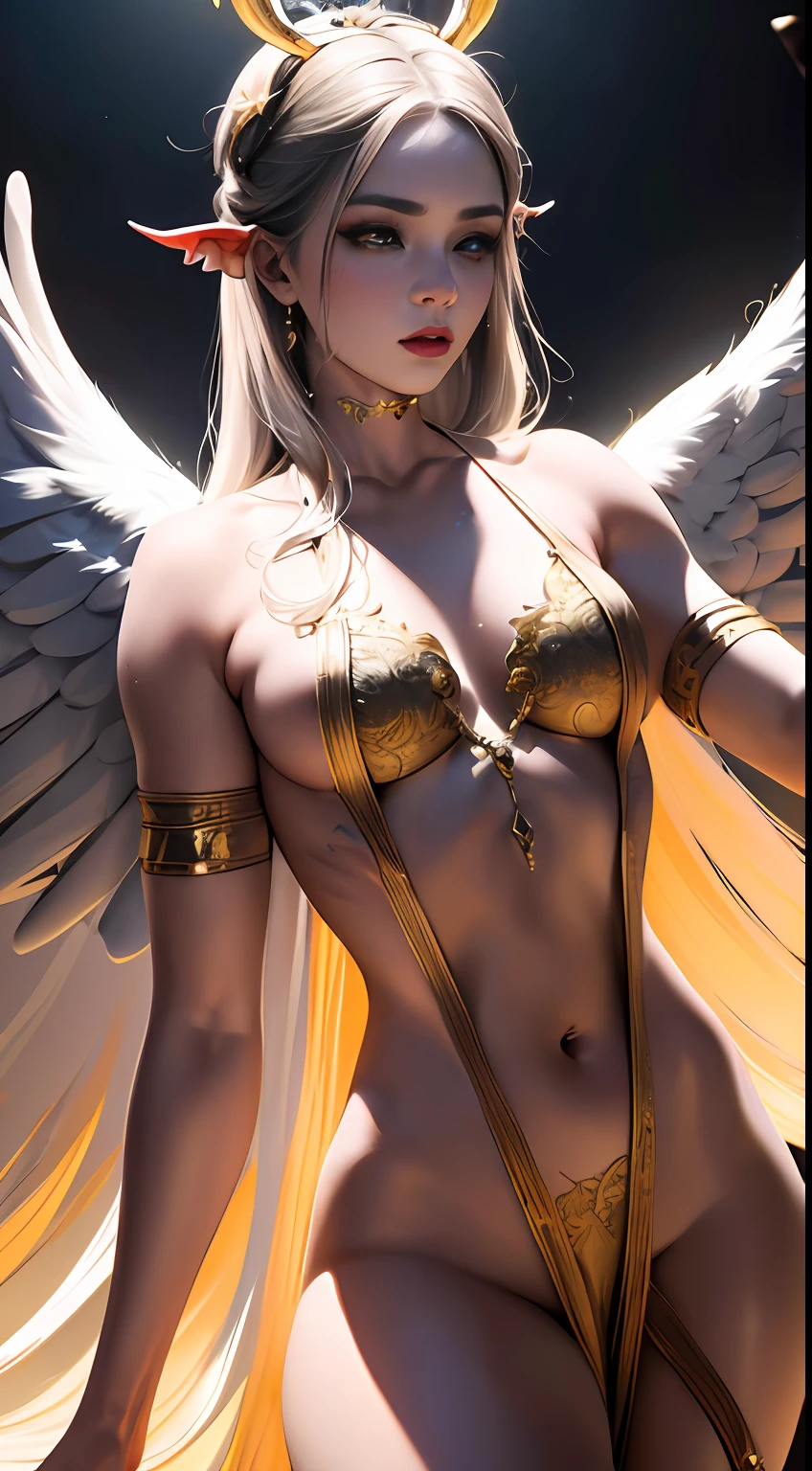 (tmasterpiece: 1.2), beste-Qualit, (illustartion: 1.2), (ultradetailed), eyes focus, (Masterfully crafted Glow, Pink glare lens), (Cinematic background), hyper-detailing, (delicate detailed), (intricate detials), In the air, Octane rendering, HDR, (hyper-detalied: 1.15), (soft light: 1.2), a 1girl, handsome girl, ultra detail eyes, Mature, fat, fat, Rainbow drops for drawing, Teardrop paint, The woman, Made of paint, entirely paint, Jumps, splatter, En plein air, (bioluminescent hair: 1.1), (gloweyes), ((makeup)),(Cinematic masterpiece), furious, powerfull, splashes of colour, absolutely eye-catching, (Cinematic headlight), Light, coming from above, Growing shadows, ((Caustic)), dinamic angle, beautifully detailed glow, Ambient shading, Ambient light, ray-traced reflections, (better lighting, extremely delicate and beautiful), ((cinematiclight)), (soft: 2), (Nephilim: 1.2), (Halo), horns demon, (1 angel wing), 1 Demon Wing, wings on the back, Half-demon, Demon ears, black wings, Raven Wings, (Falling crow feathers), black hair, gray eyes, (red glowing hair), (Radiant aura),