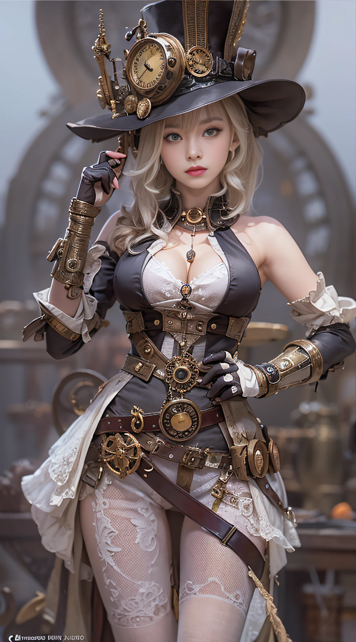 Lady of Alafed - Steampunk costume and hat posing for photo, steampunk beautiful anime woman, by Yang J, guweiz on artstation pixiv, Stunning character art, cushart krenz key art feminine, fantasy outfit, guweiz on pixiv artstation, chengwei pan on artstation, style of wlop