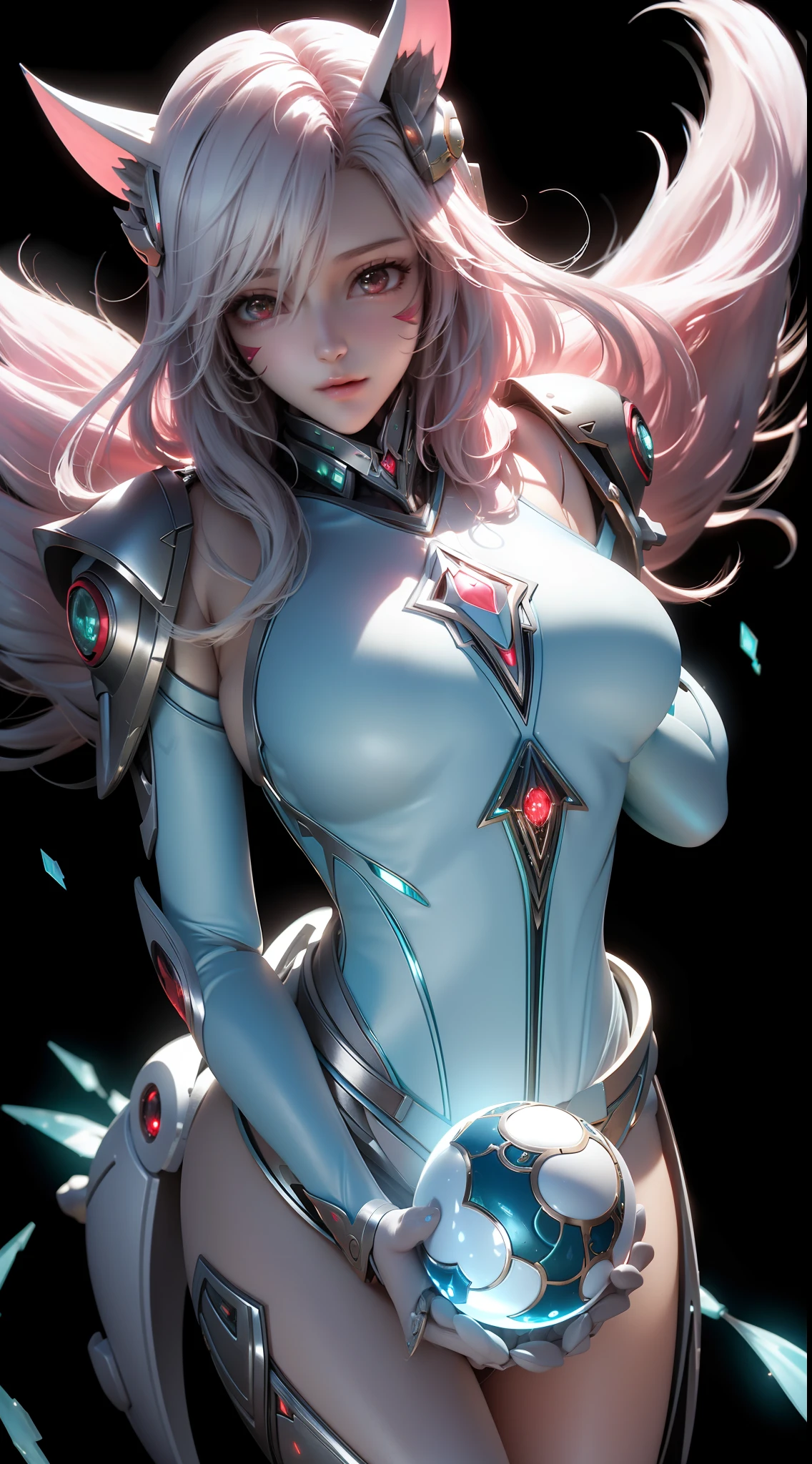 Female green mech sculpture,Skysky,The mech is rich in detail,Mechanical skin texture,Silver robot wing detail,Silver lightning ball