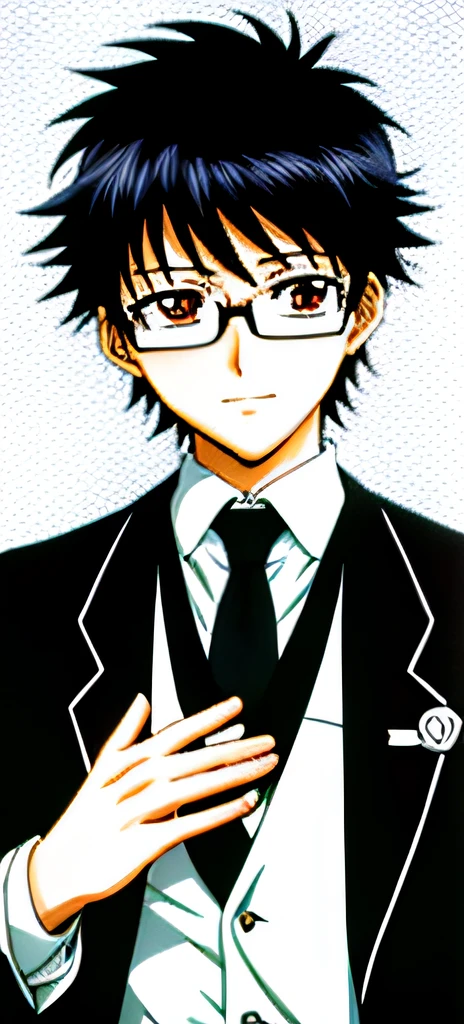 Anime boy with glasses and tie to see things, kentaro miura manga art style, manga style of kentaro miura, kentaro miura manga style, inspirado em Okumura Masanobu, inspired by Okumura Togyu, Tsutomu Nihei style, mix styles of tsutomu nihei, miura kentaro style