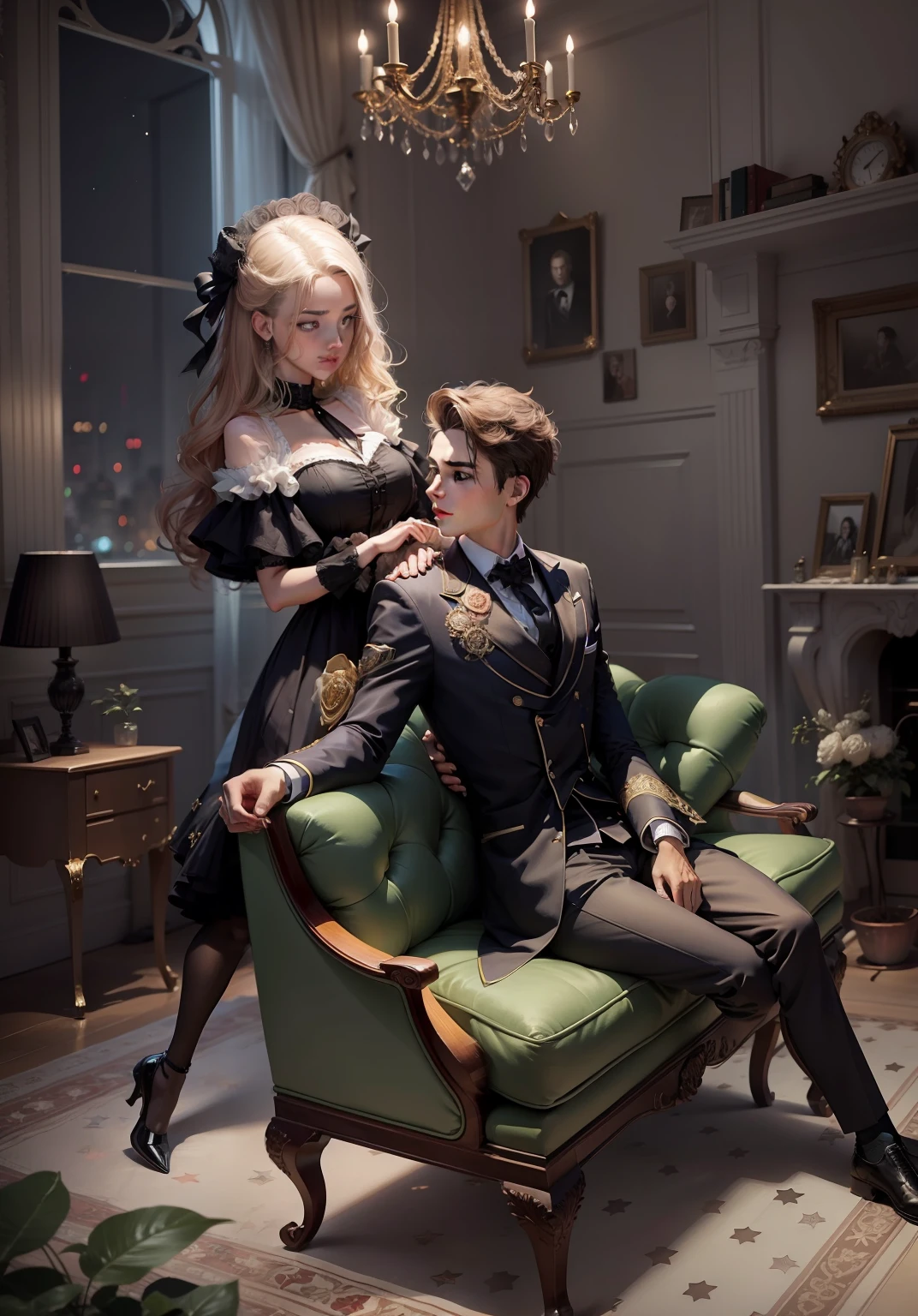 a young man and a woman,rosette,stars,Late night