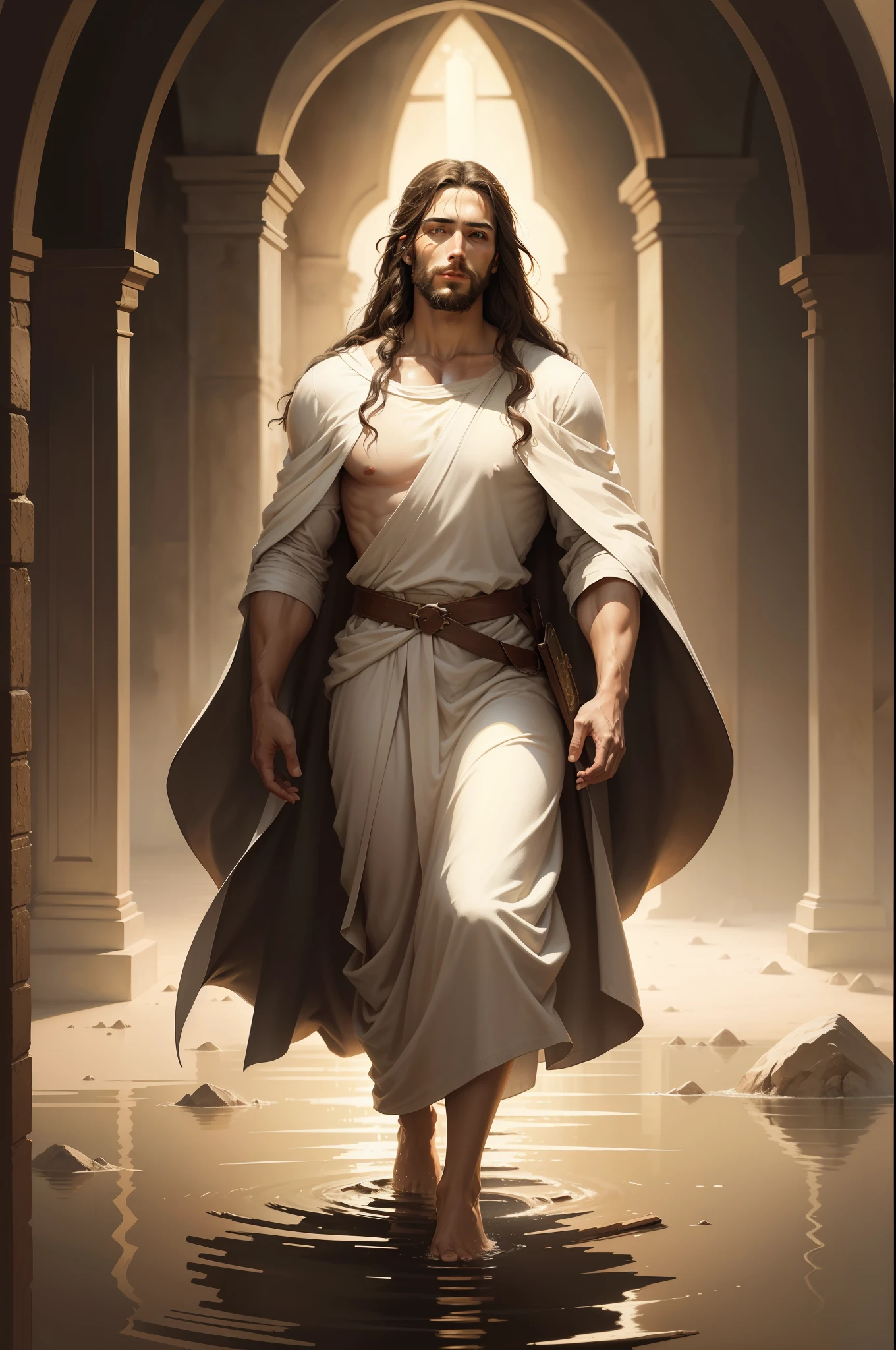 Jesus Christ, The Lord and Savior, Jesus, Jesus walking on water, Official Art, biblical illustration, religious painting, Portrait of Jesus Christ, christian art, Jesus Gigachad, Jesus of Nazareth, biblical painting, Dressed as Jesus Christ, Artwork- cousin of bright light, Young God Almighty