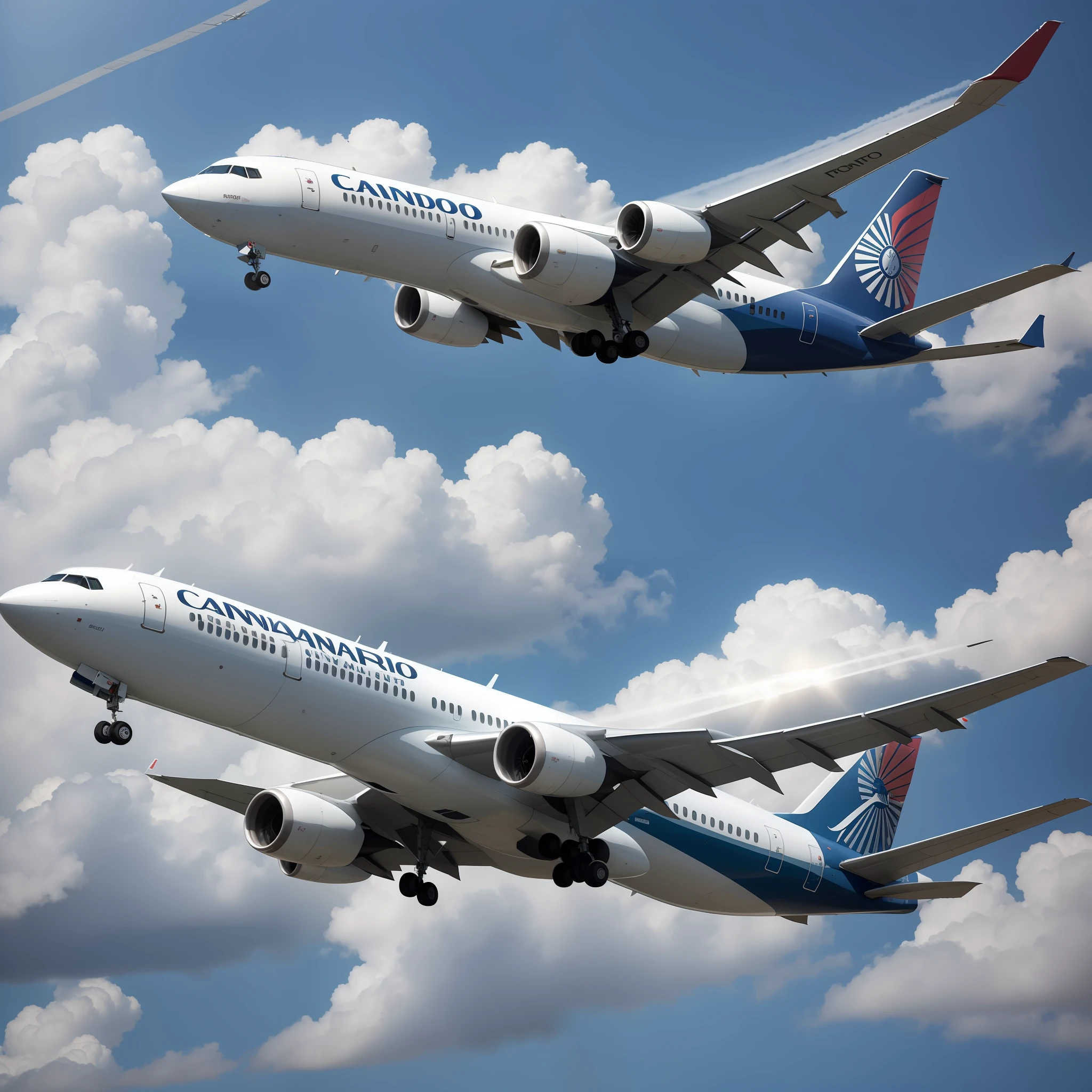 Commercial aircraft, boing, voando, saindo do canto inferior direito para o canto superior esquerdo. Foto realista. highes definition.