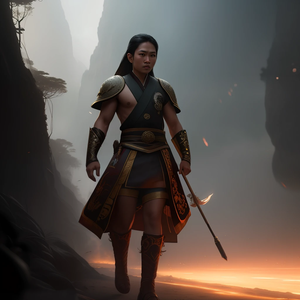 best quality, 500px, cgsociety, 8k, raw photos (beautiful:1.2) , indonesian fighter, dreamlikeart, hyperdetailed photorealism by greg rutkowski, (film grain:1), high resolution, sharp focus, contrast, intricate detail, atmospheric light, lighting refraction, unreal engine 5, cinematic, concept photography, masterpiece