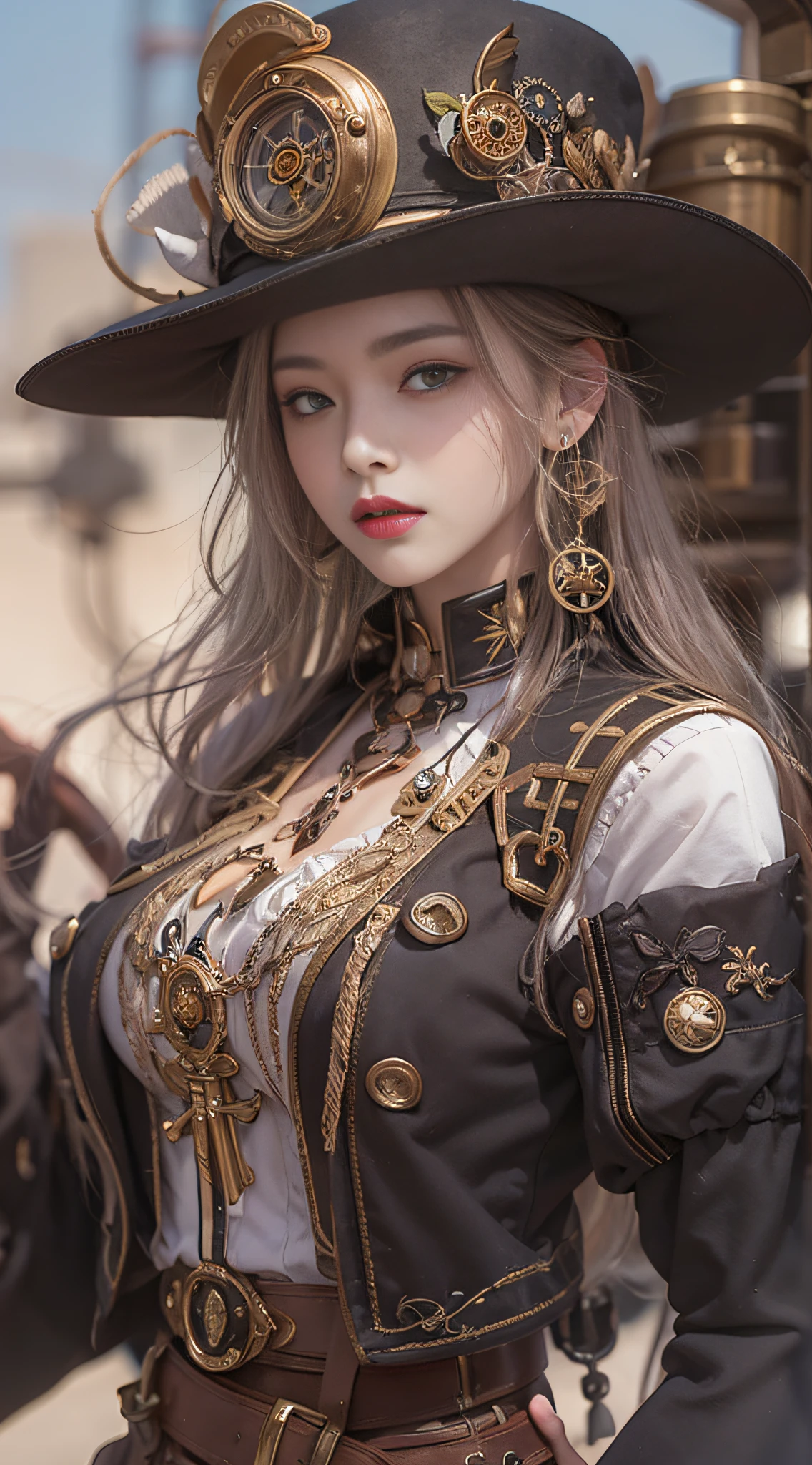 Lady of Alafed – steampunk costume and hat pose for photo, steampunk beautiful anime woman, by Yang J, guweiz on artstation pixiv, Stunning character art, cushart krenz key art feminine, fantasy outfit, guweiz on pixiv artstation, chengwei pan on artstation, style of wlop