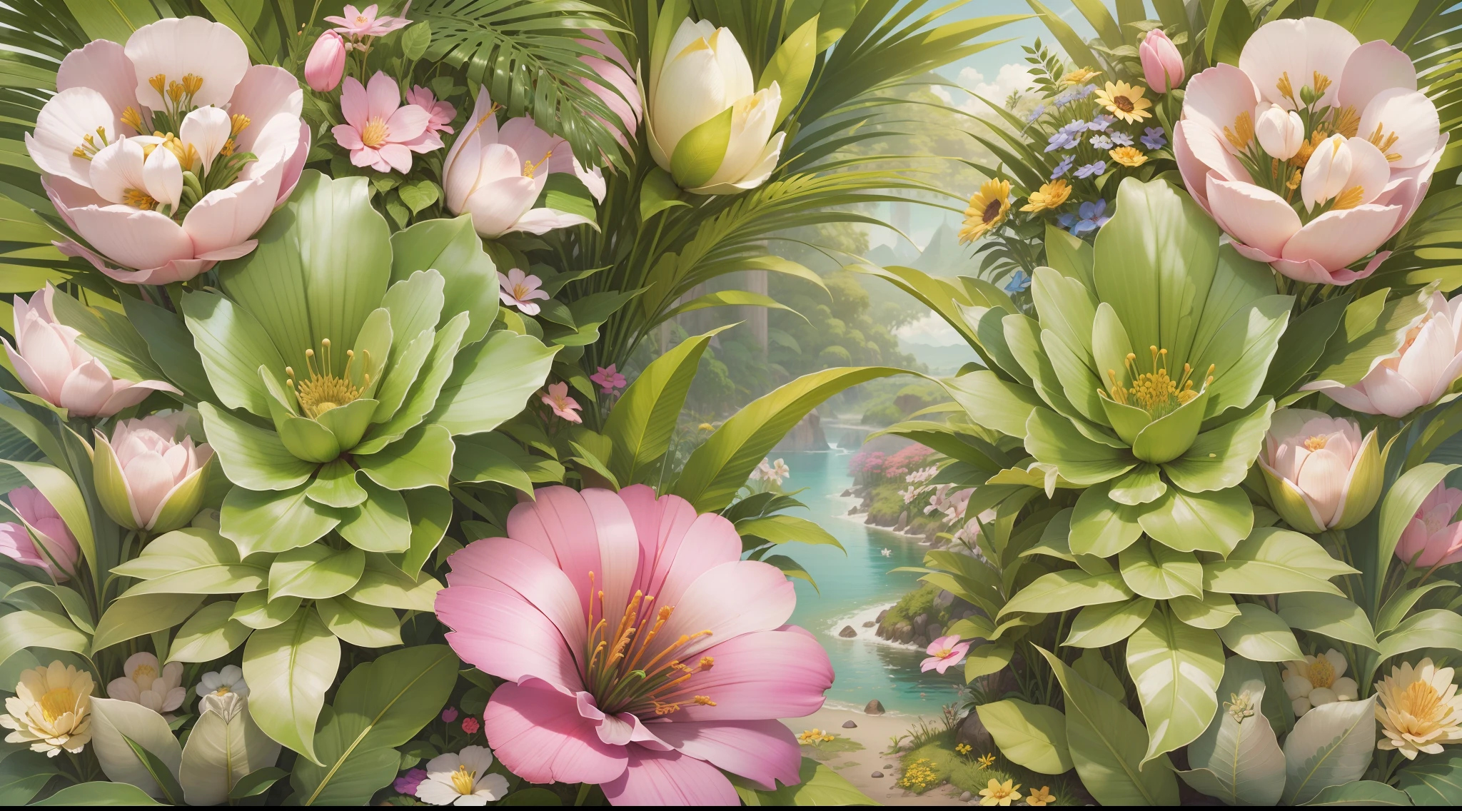Create Eden Paradise, realista, flores de todos os tipos