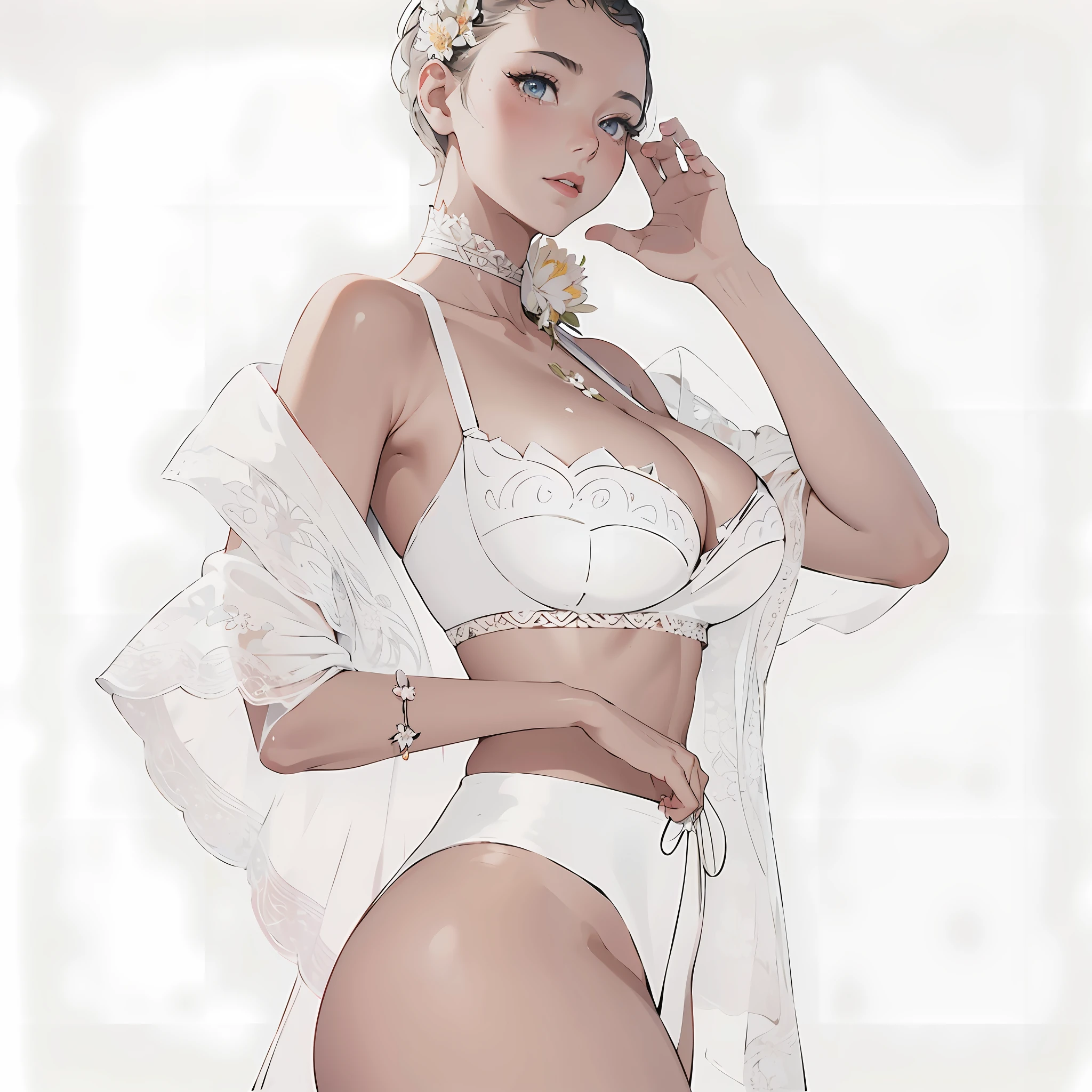 1girl, breasts, moon, lantern, night, solo, large breasts, hair ornament, wet, kimono, japanese clothes, wading, water, hair flower, flower, outdoors, sky, full moon, rain, black hair, off shoulder, mountain, cloud, holding, sash, bare shoulders, paper lantern, standing, white kimono, night sky, sideboob, obi, wet clothes, bangs, tree, from side, reflection, short hair, cloudy sky, wet hair (((masterpiece),(extremely detailed CG unity 8k wallpaper),best quality,,solo,1girl,cinematic lighting,detailed background,beautiful detailed eyes,bright pupils, (an extremely delicate and beautiful),(Beautiful and detailed eye description), ultra-detailed,masterpiece,)),