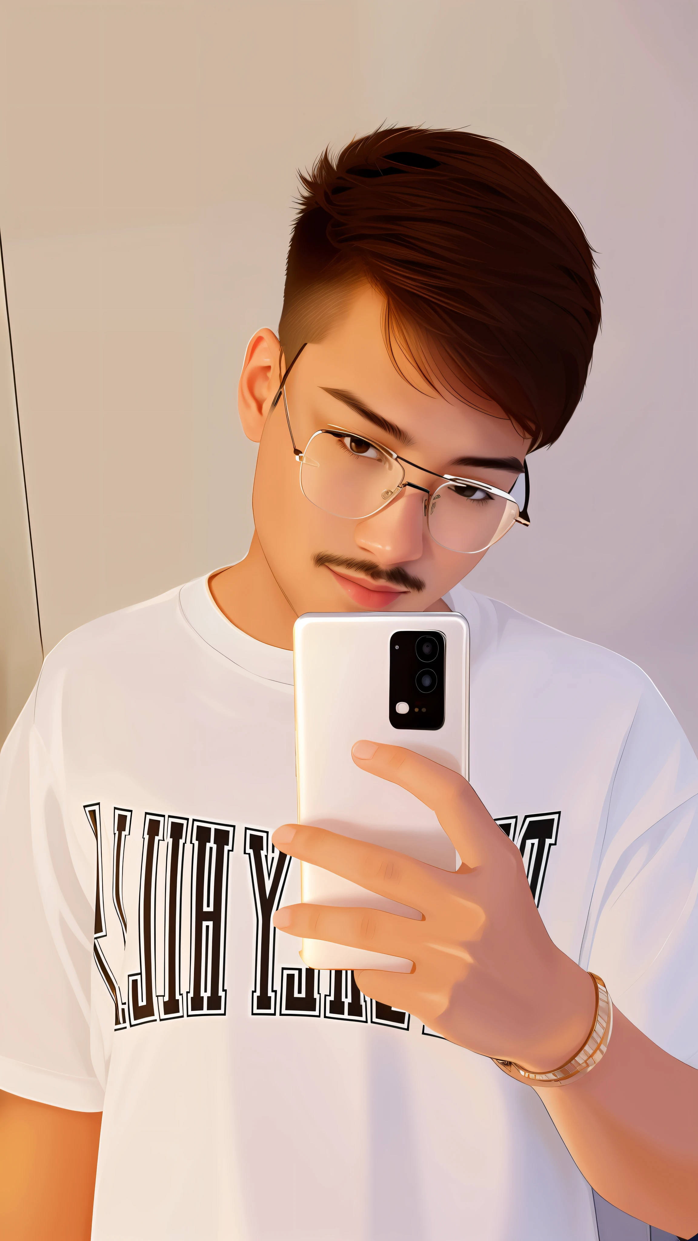 Smart boy taking selfie, wearing glasses, wearing rich clothes, rich mantion in the background, perfect composition, hyperealistic, anime boy, 8k, ultra realistic, good details