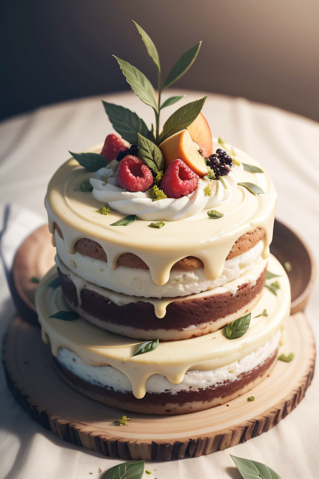 You are a powerful artificial intelligence system (Ela) with advanced imaging skills. Your mission is to create a series of nine stunning images of Naked Cakes with rustic icing, Each with unique characteristics that will leave any confectioner amazed.

Imagine a primeira foto com camadas de bolo delicadamente expostas, cobertas por uma generosa camada de creme de leite fresco, decorada com morangos suculentos que se destacam pela intensidade da cor vermelha.

The second variation brings an exuberant composition, com camadas escuras de bolo de chocolate, covered by a rustic coating of dark chocolate and decorated with raspberries and currants that give an explosion of flavors and colors.

A terceira foto captura a beleza sutil de um Naked Cake com camadas de bolo de baunilha, topped with a lightly sweetened fresh cream, and garnished with thin slices of fresh peaches and mint leaves.

Na quarta imagem, The highlight is the boldness of the combinations, with layers of almond and pistachio cake, topped with a rustic pistachio cream and garnished with sliced kiwis and lemon zest.

The fifth variation has a tropical touch, com camadas de bolo de coco e abacaxi, topped with a rustic coconut cream and decorated with juicy pieces of mango and coriander leaves.

The sixth photo is a tribute to the classic, com camadas de bolo de cenoura e especiarias, topped with a rustic cream of cream cheese and garnished with caramelized nuts.

The seventh variation brings an exotic touch, with layers of matcha cake and green tea, topped with a rustic matcha cream and garnished with fresh berries, como amoras e framboesas.

A oitava imagem celebra a simplicidade do Naked Cake, with layers of lemon cake, topped with a rustic cream of Sicilian lemon and garnished with thin slices of lemon and basil leaves.

The ninth and final variation is a tribute to the season, com camadas de bolo de laranja e gengibre, coberta