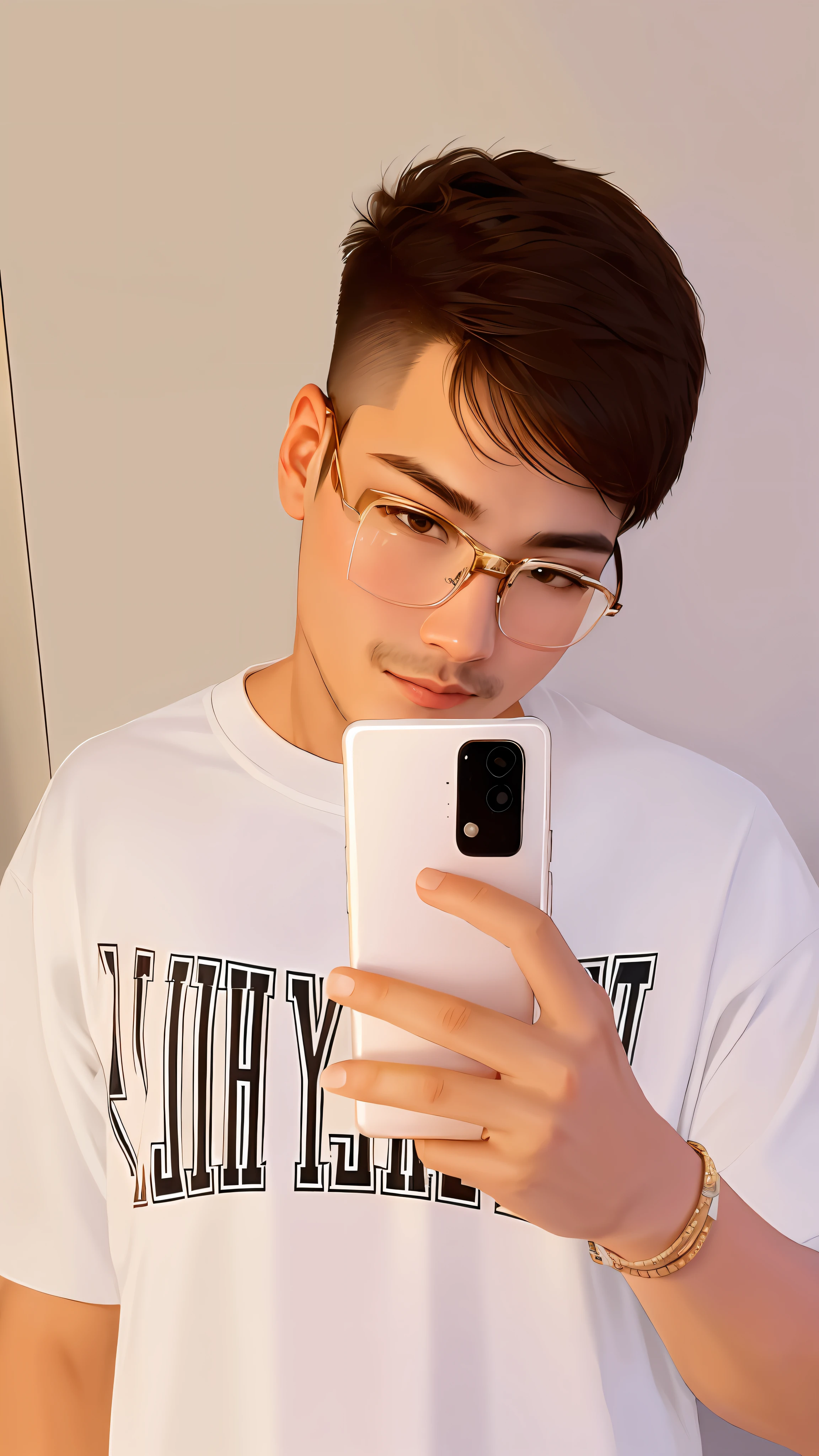 Smart boy taking selfie, wearing glasses, wearing rich clothes, rich mantion in the background, perfect composition, hyperealistic, anime boy, 8k, ultra realistic, good details