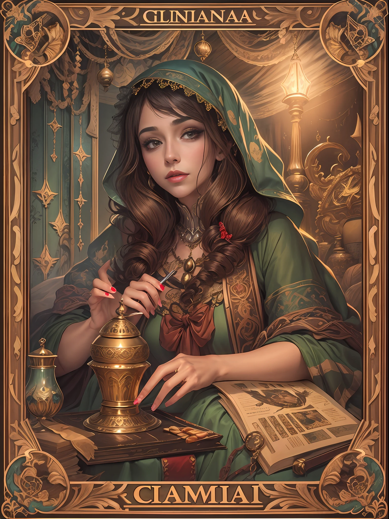 Linda e misteriosa Tenda Cigana De Tarot. Tenda Cigana com Acabamento Guipir Dourado com Mini Chocalhos, UHD, K