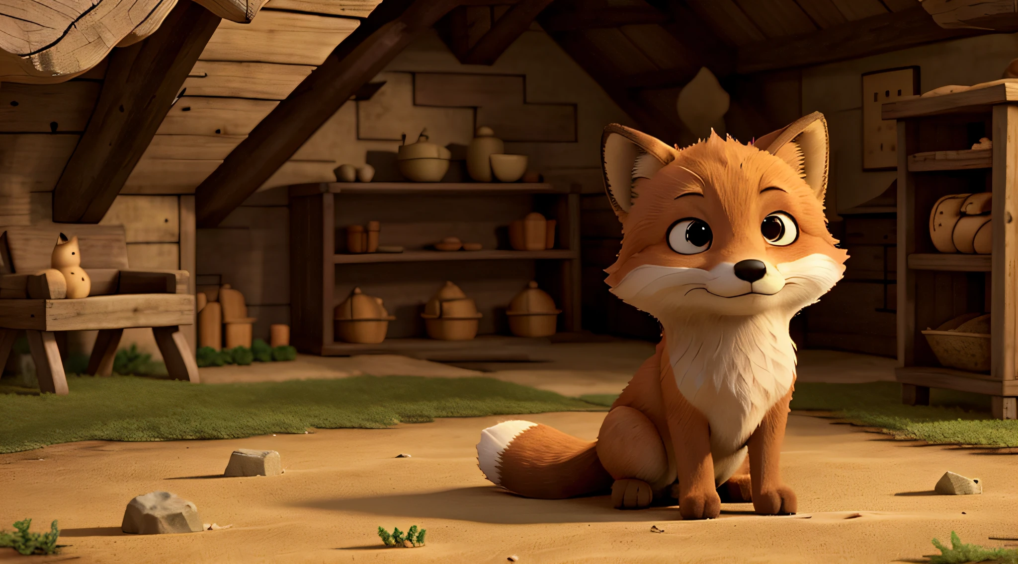 "A fox cub in his pensive home " ((Best quality)), ((masterpiece)), (detailed: 1.4), 3D