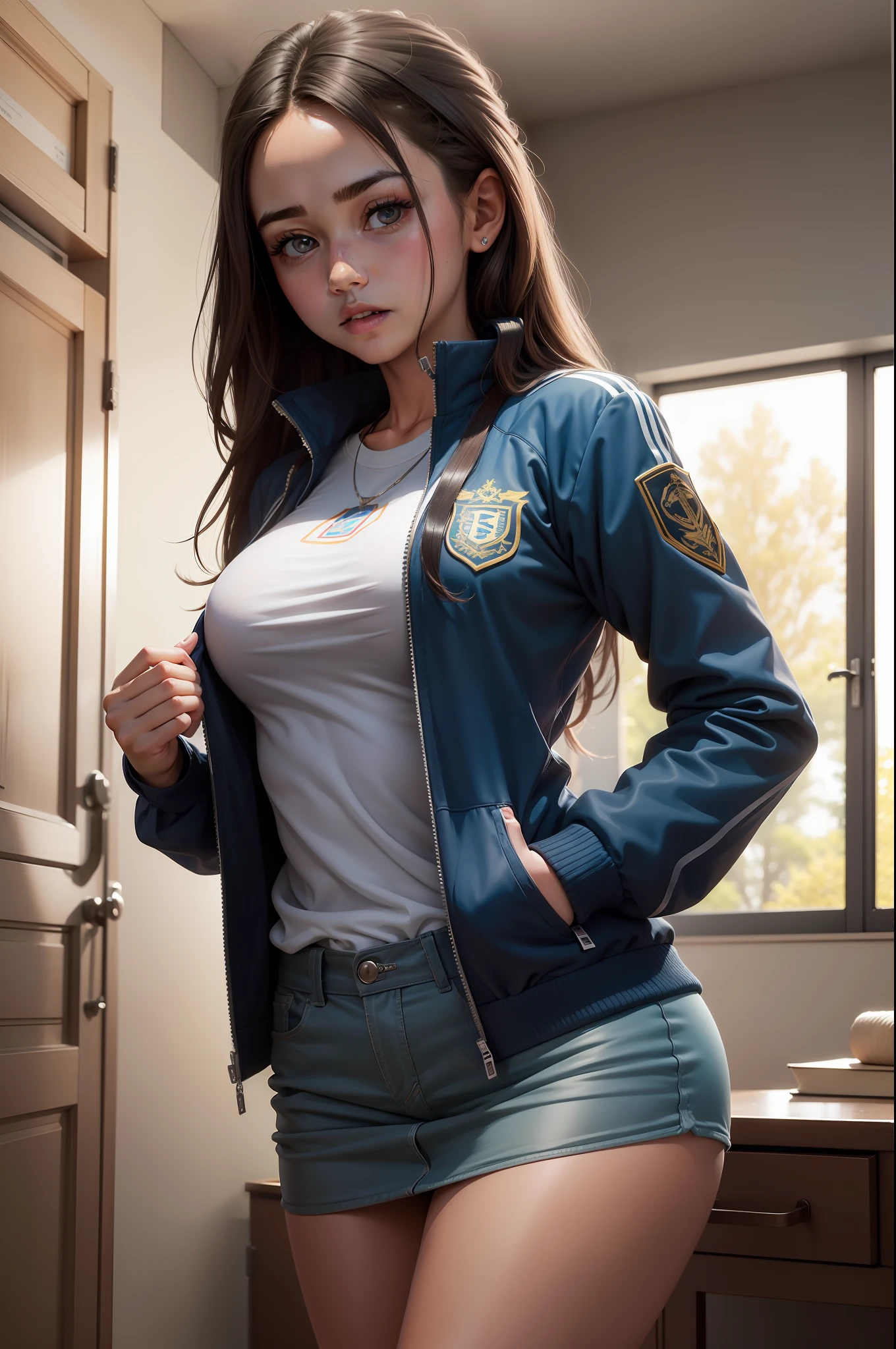 MEJOR CALIDAD 32K HDR, super realista bien definida, estudiante de secundaria, uniforme, sexy, tsujetador trasparente