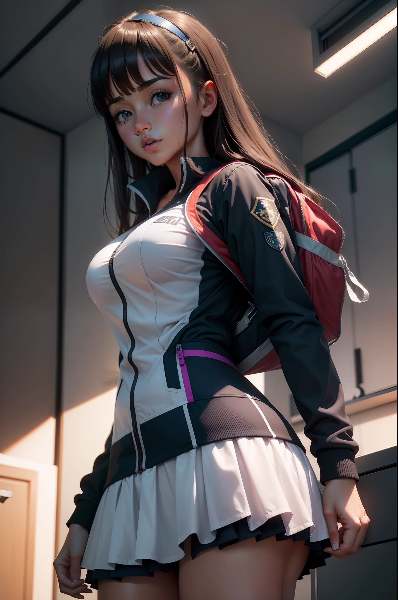 MEJOR CALIDAD 32K HDR, super realista bien definida, estudiante de secundaria, uniforme, sexy, tsujetador trasparente