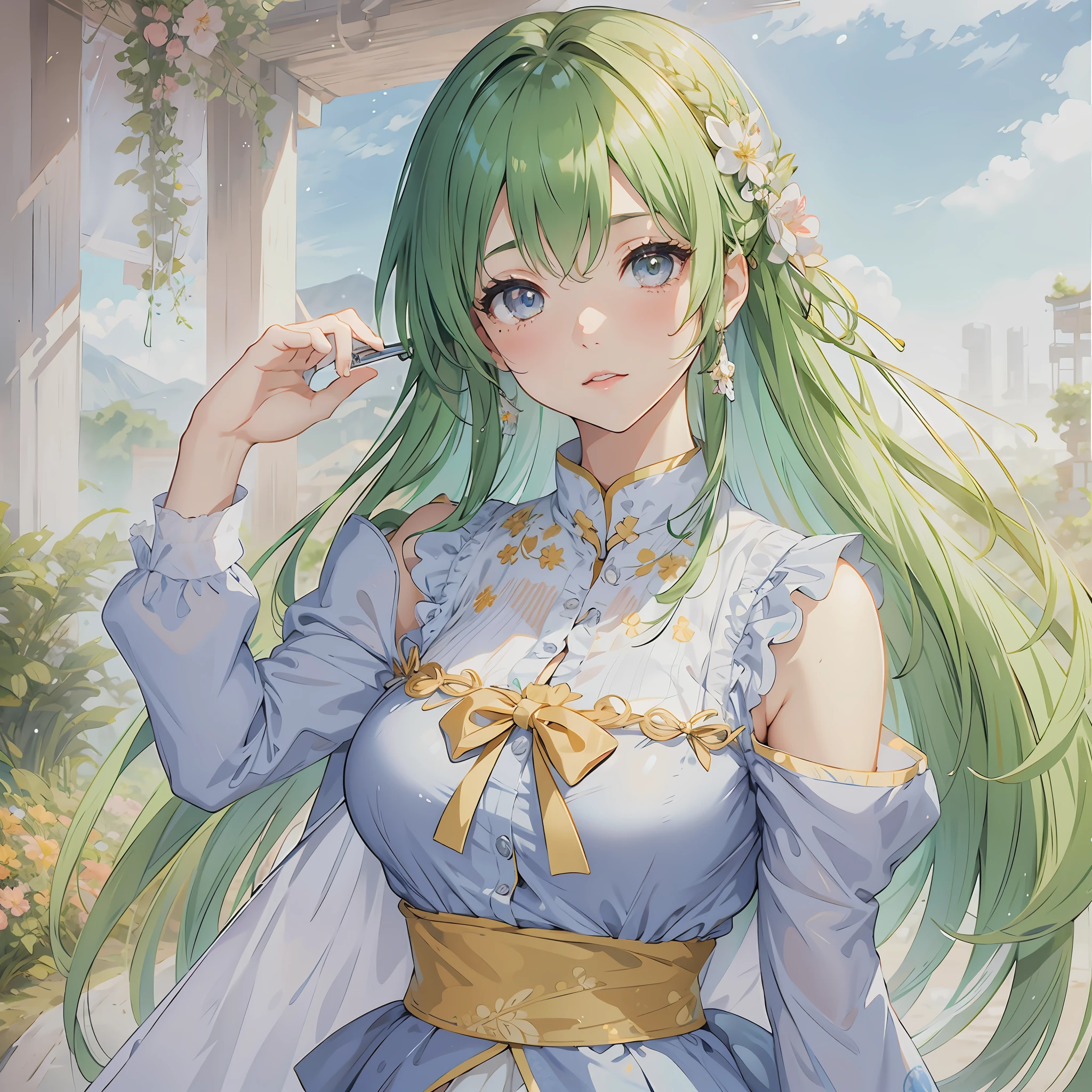 1girl, breasts, moon, lantern, night, solo, large breasts, hair ornament, wet, kimono, japanese clothes, wading, water, hair flower, flower, outdoors, sky, full moon, rain, black hair, off shoulder, mountain, cloud, holding, sash, bare shoulders, paper lantern, standing, white kimono, night sky, sideboob, obi, wet clothes, bangs, tree, from side, reflection, short hair, cloudy sky, wet hair (((masterpiece),(extremely detailed CG unity 8k wallpaper),best quality,,solo,1girl,cinematic lighting,detailed background,beautiful detailed eyes,bright pupils, (an extremely delicate and beautiful),(Beautiful and detailed eye description), ultra-detailed,masterpiece,)),