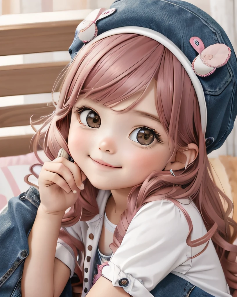 ??? girl, delicada, inocente, meiga, vestindo jaqueta jeans, regata rosa, cabelo longo, loiro, cacheado, tomando milck shake, sorrindo