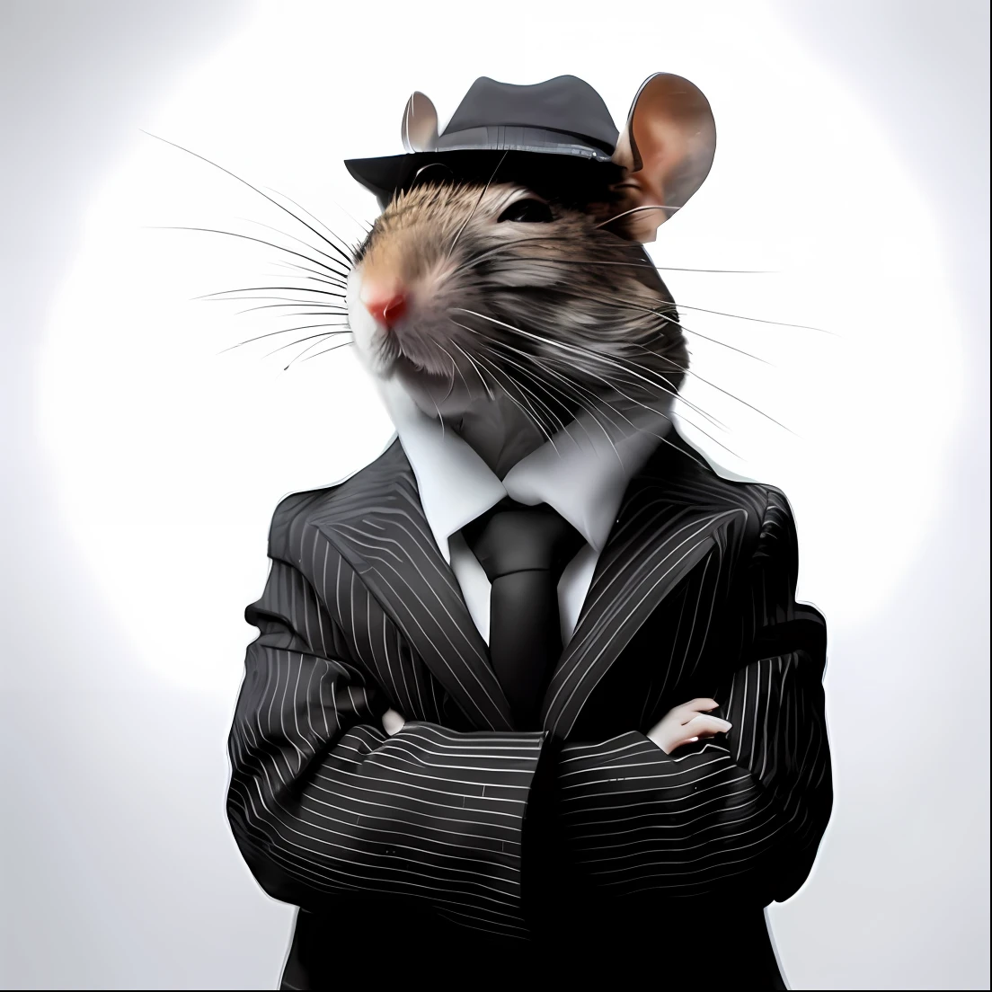 There's a mouse in a suit and tie with a hat, an anthropomorphic gangster rat, anthropomorphic gangster rat, anthropomorphic rat, An anthropomorphic mouse, rato na roupa, vestido com um terno, anthropomorphic mouse, olhando heckin legal e elegante, in a business suit, de terno, Advice is given
