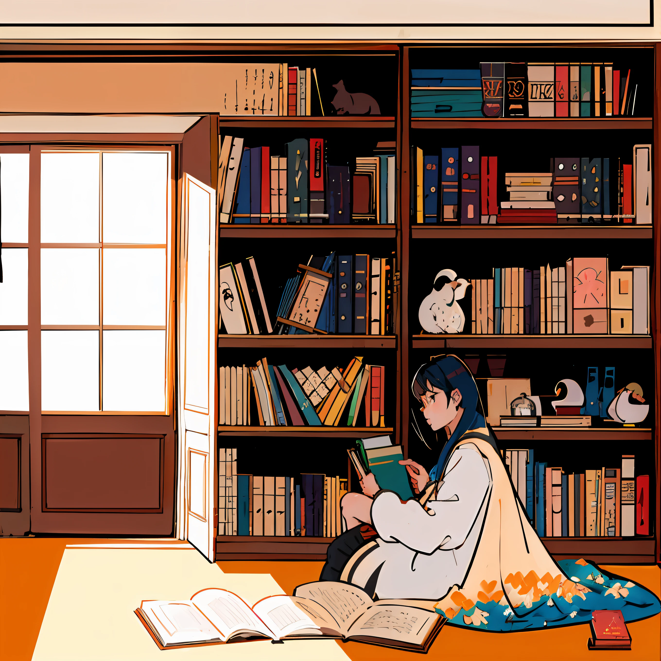Illustration of a woman standing on a staircase in front of a bookshelf, livros por todo o lado, cheio de livros, livros coloridos, livros e flores, illustration for book, Biblioteca de Para Sempre, livros sem fim, em uma biblioteca, muitos livros, A Arte dos Livros, biblioteca extravagante, ilustrado em estilo caprichoso, the librarian, livros da biblioteca, estante