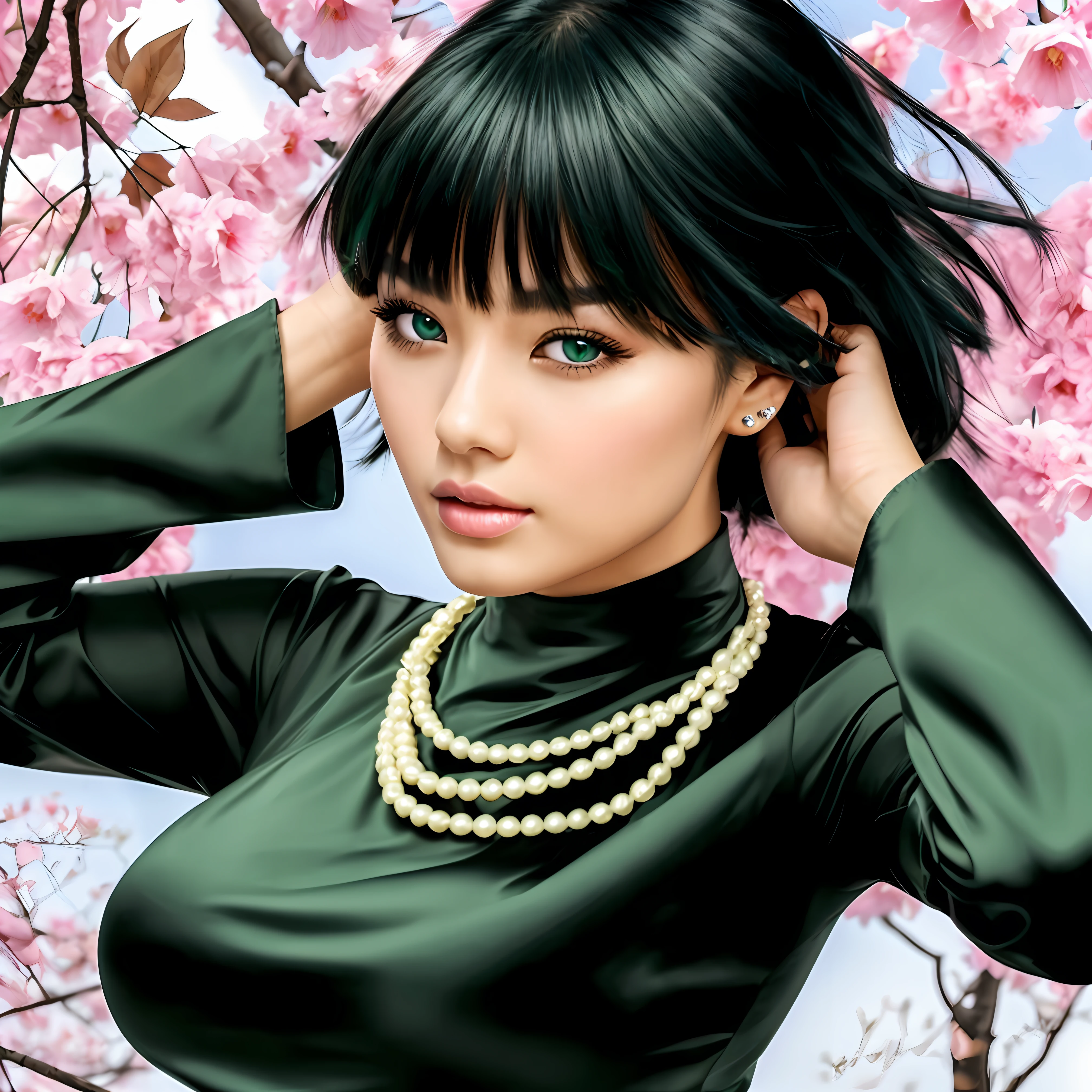 Put a straight black hair, black hair like a "ribbon" or a "strip"